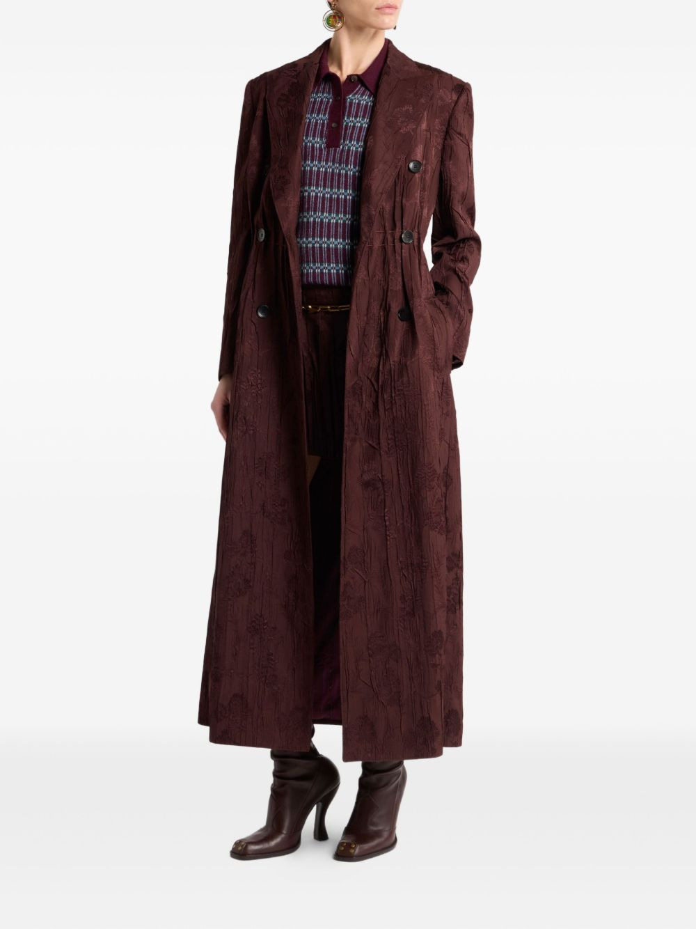 floral-embroidered double-breasted coat - 2