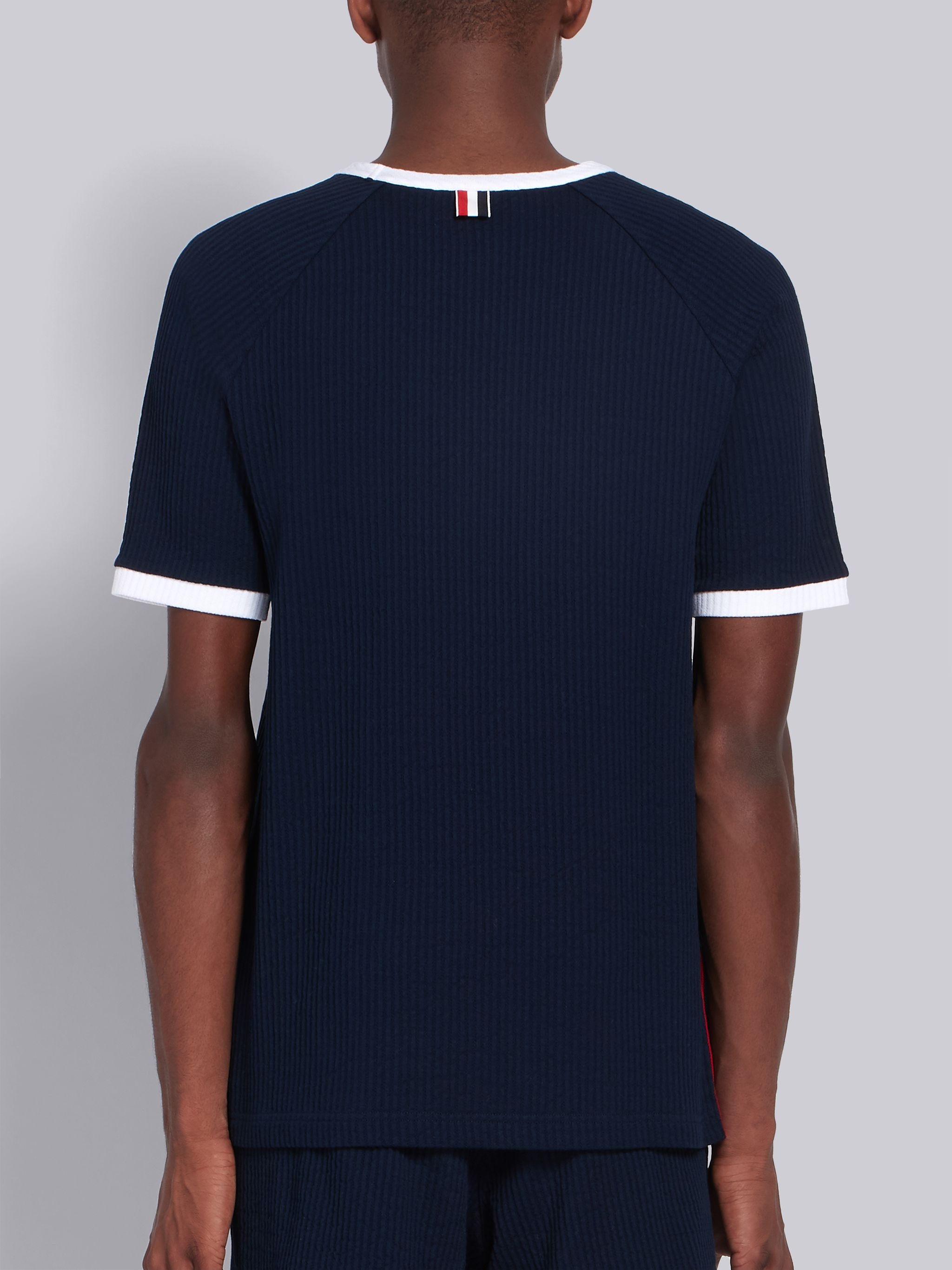 Navy Seersucker Short Sleeve Ringer Tee - 3