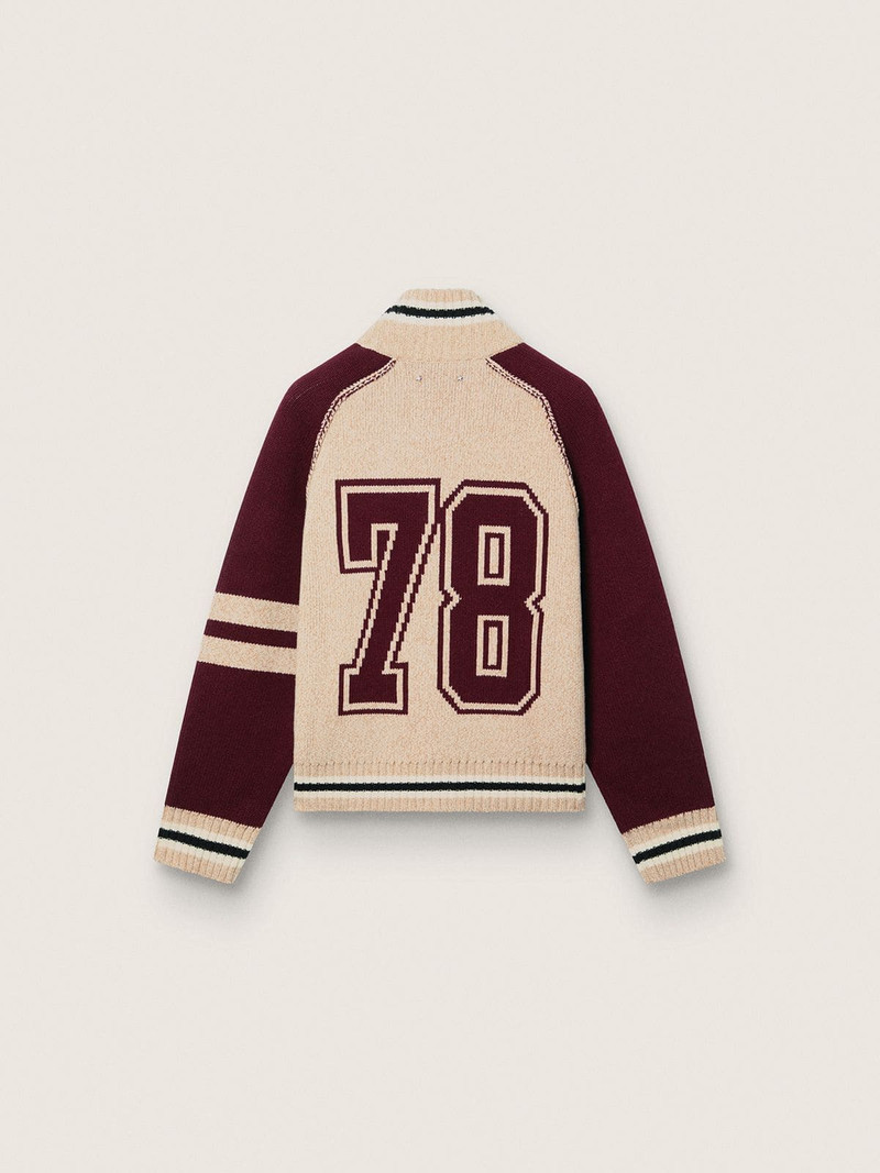 Golden Goose Unisex bomber jacket in white and burgundy jacquard knit outlook