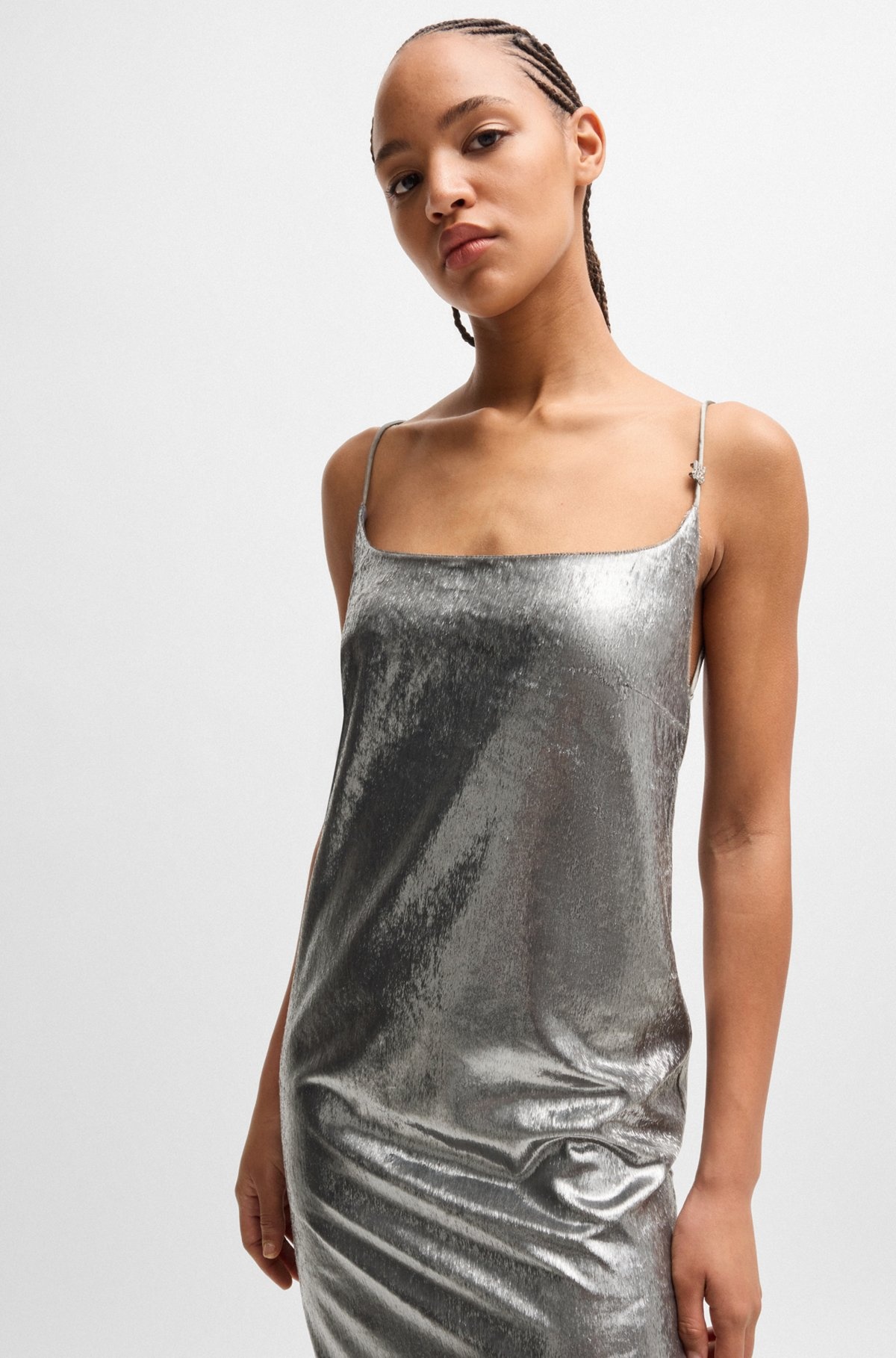 STRAPPY DRESS IN SILVER-TONE FABRIC WITH REAR TIE - 5