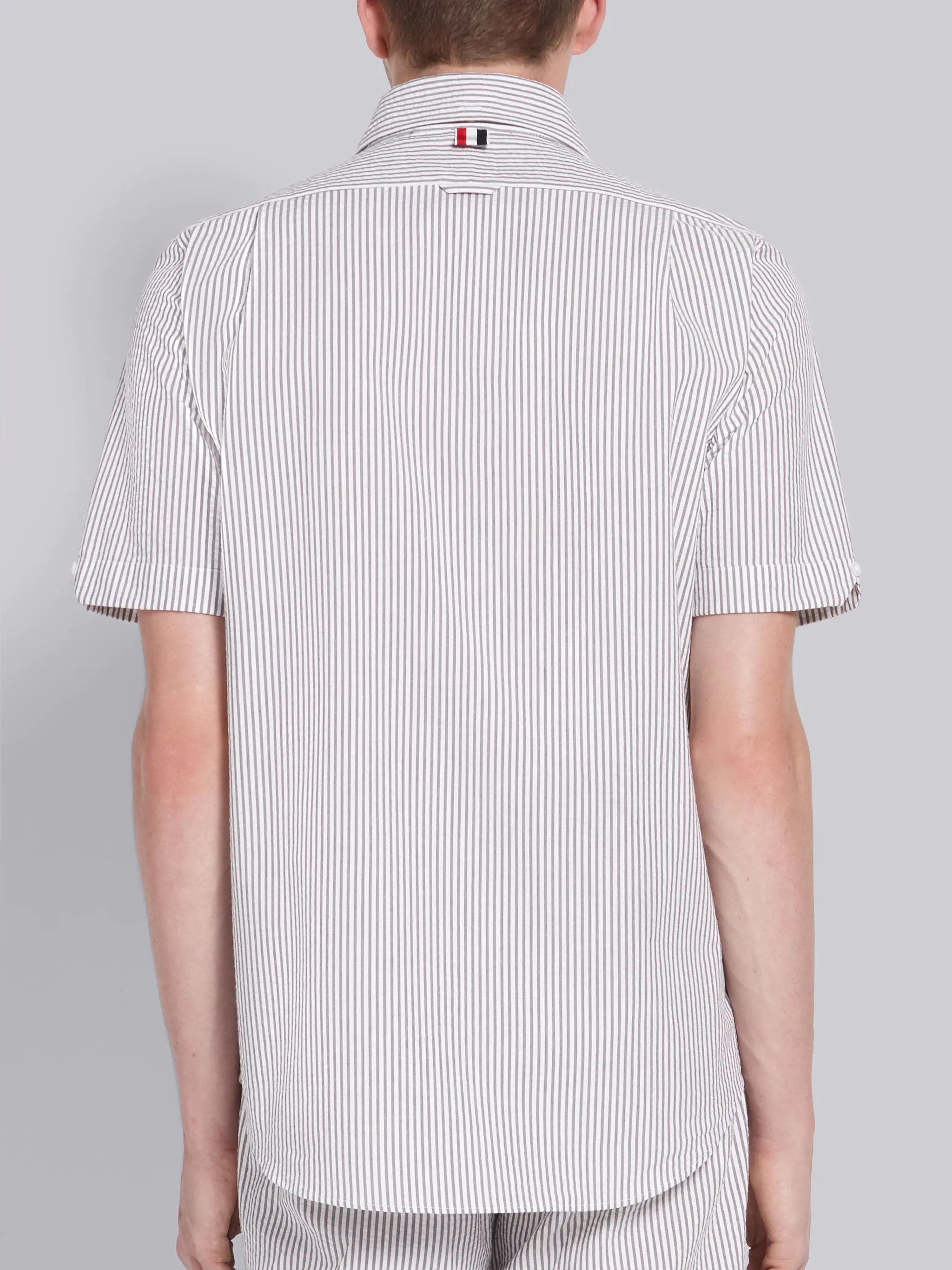 Medium Grey Seersucker Stripe Short Sleeve Shirt - 4