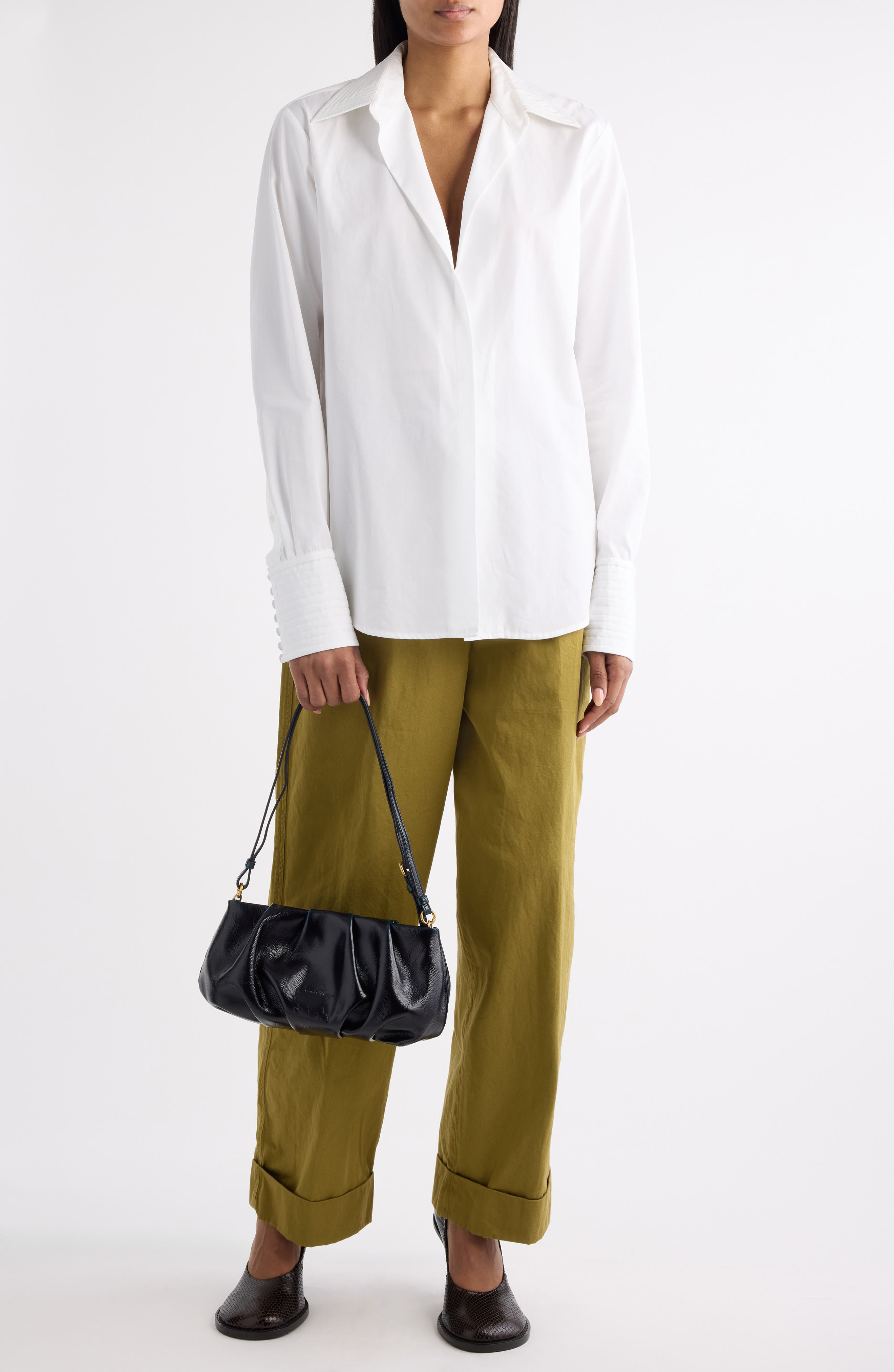 Dries Van Noten Celinta Cotton Button-Up Shirt in White at Nordstrom - 2