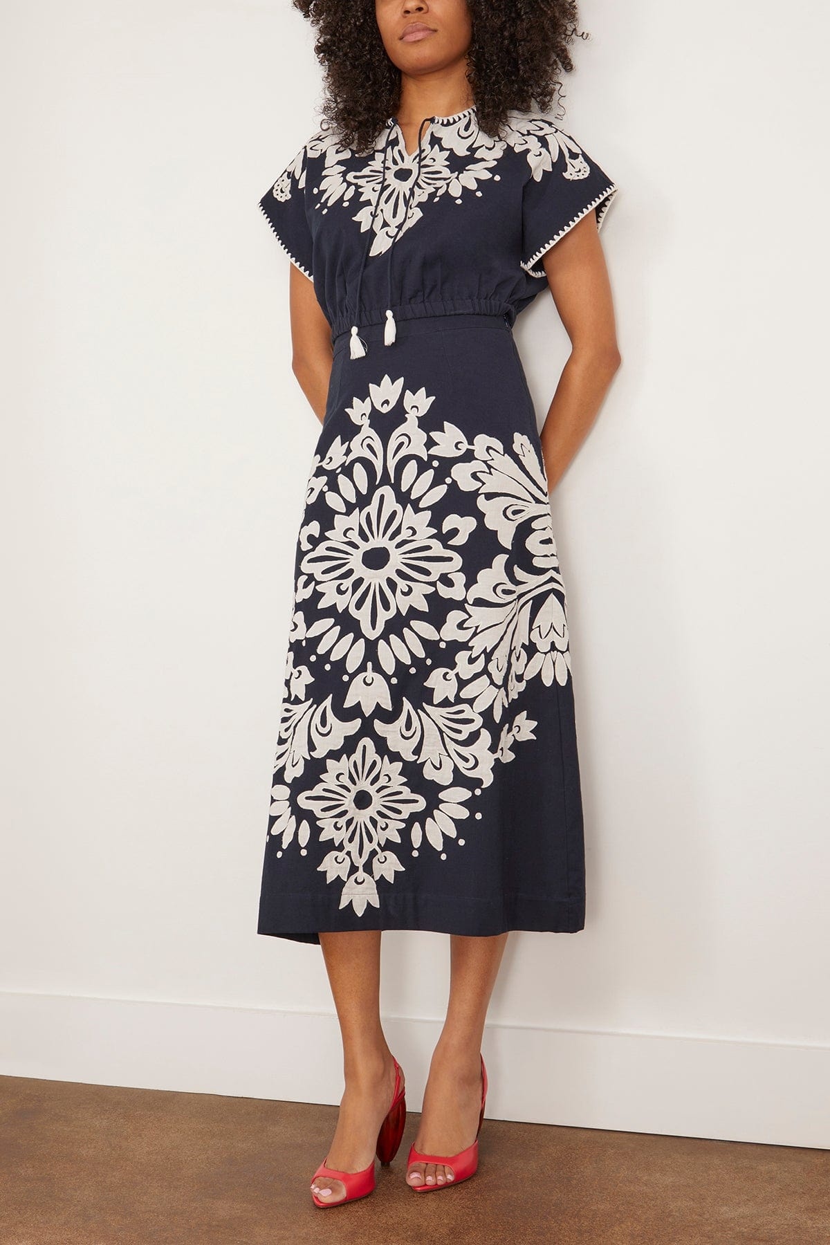 Liliana Applique Midi Skirt in Navy - 2