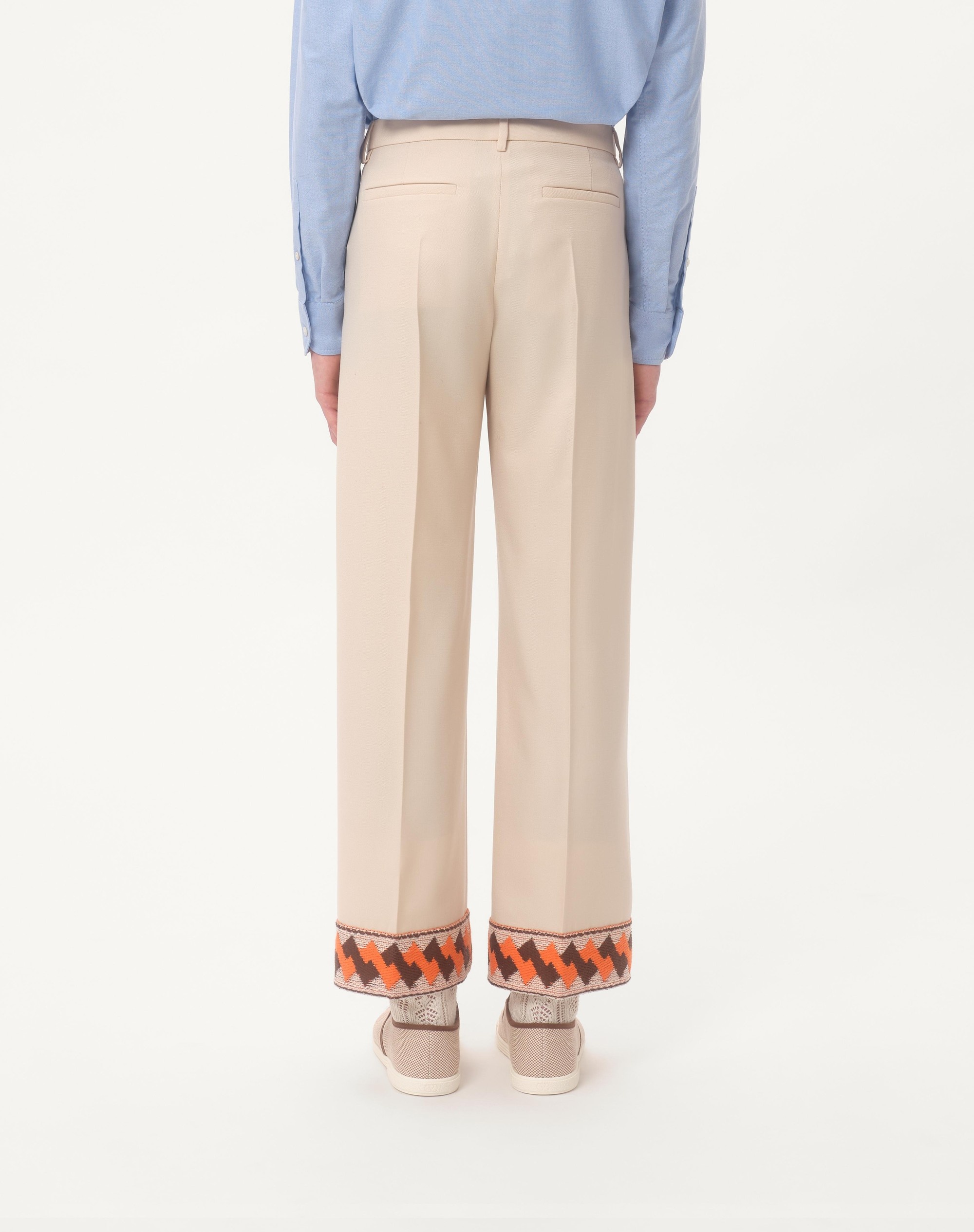 WOOL GABARDINE TROUSERS WITH JACQUARD HEM - 7