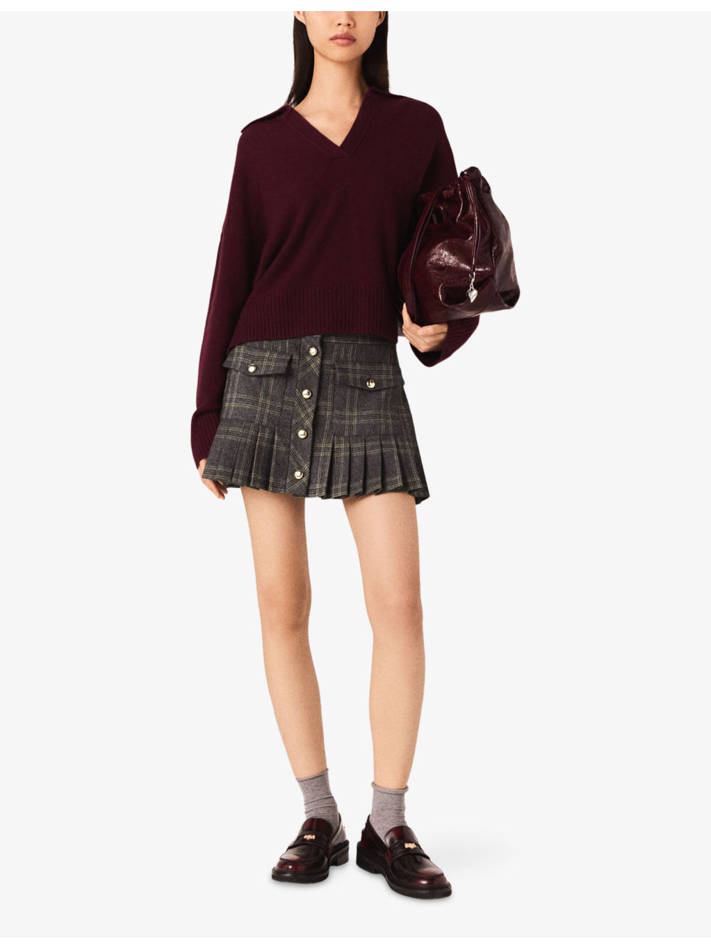 Checked Pleated Woven Mini Skirt - 2