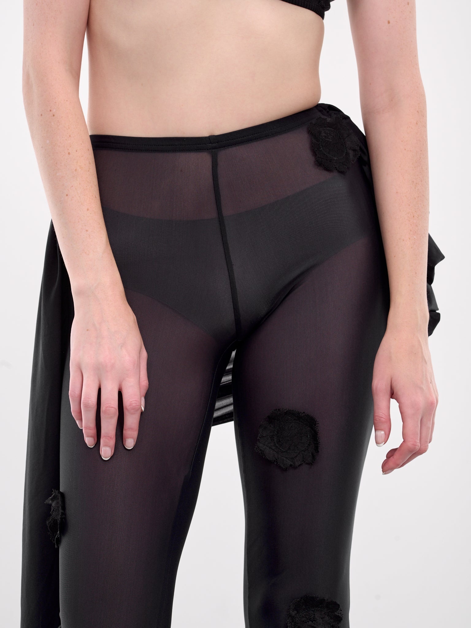 Lace Patched Mesh Leggings - 5