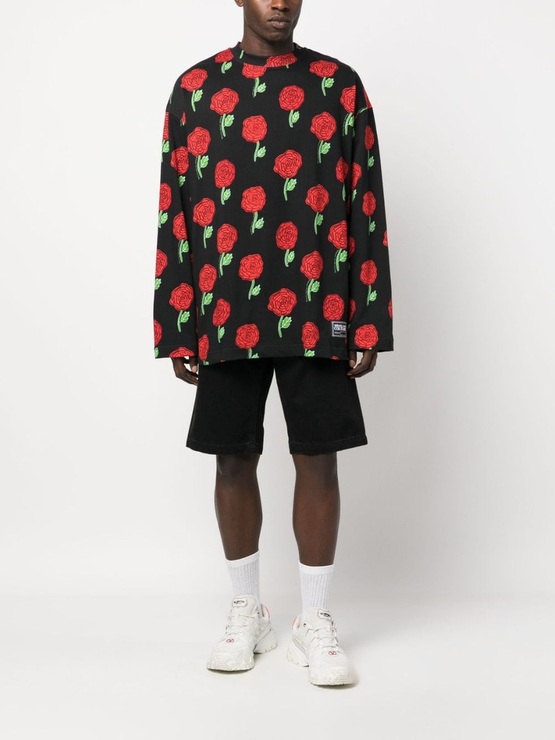 VERSACE JEANS COUTURE Interlock rose-print oversized T-shirt outlook