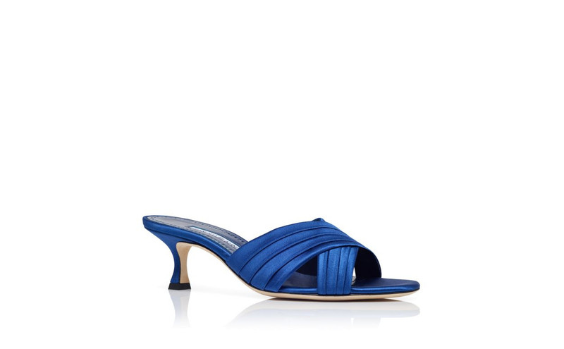 Blue Satin Pleated Detail Mules 3