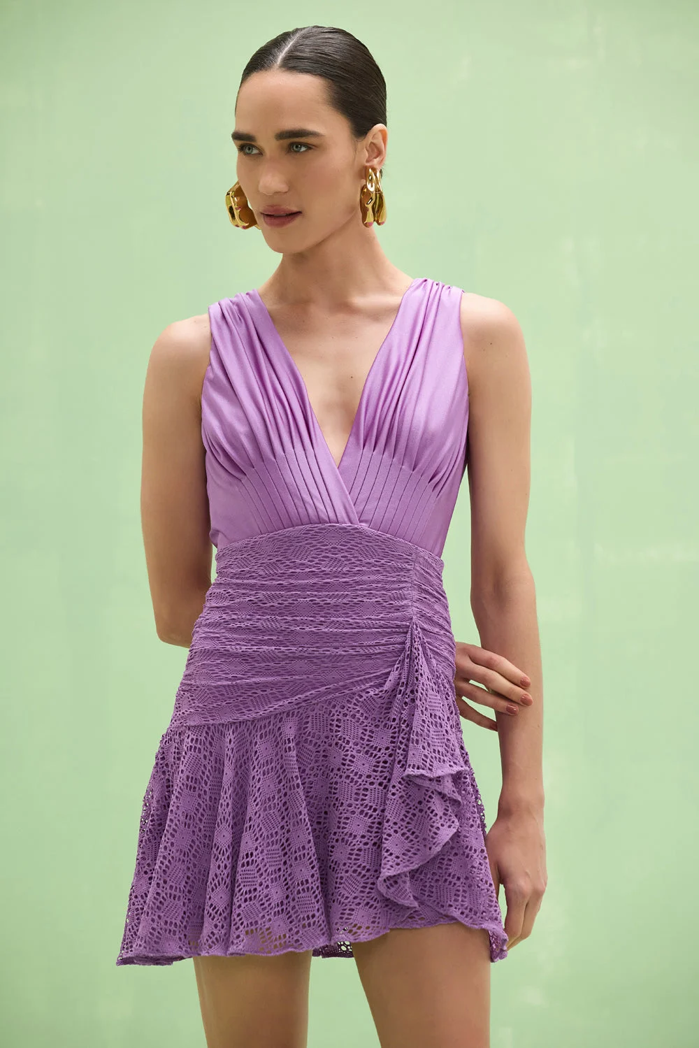 SIRENA MESH PLUNGE MINI DRESS - 1