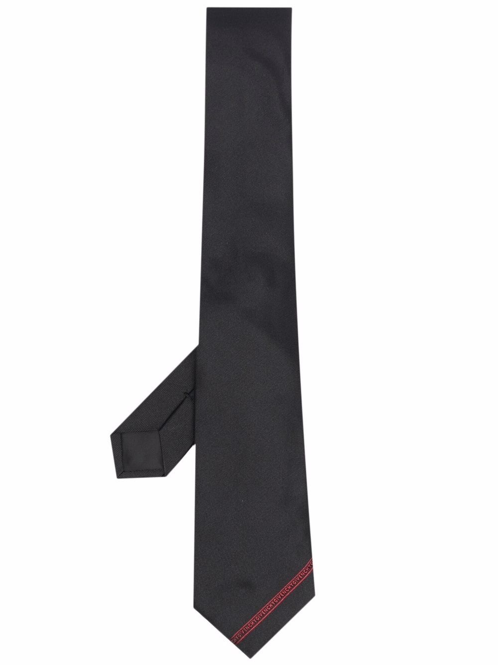 logo embroidered silk tie - 1