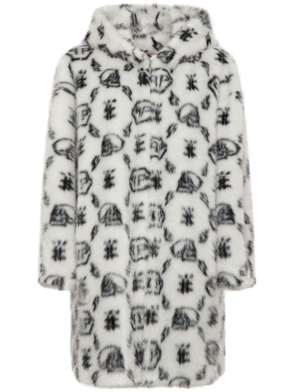 logo-print faux-fur coat - 1