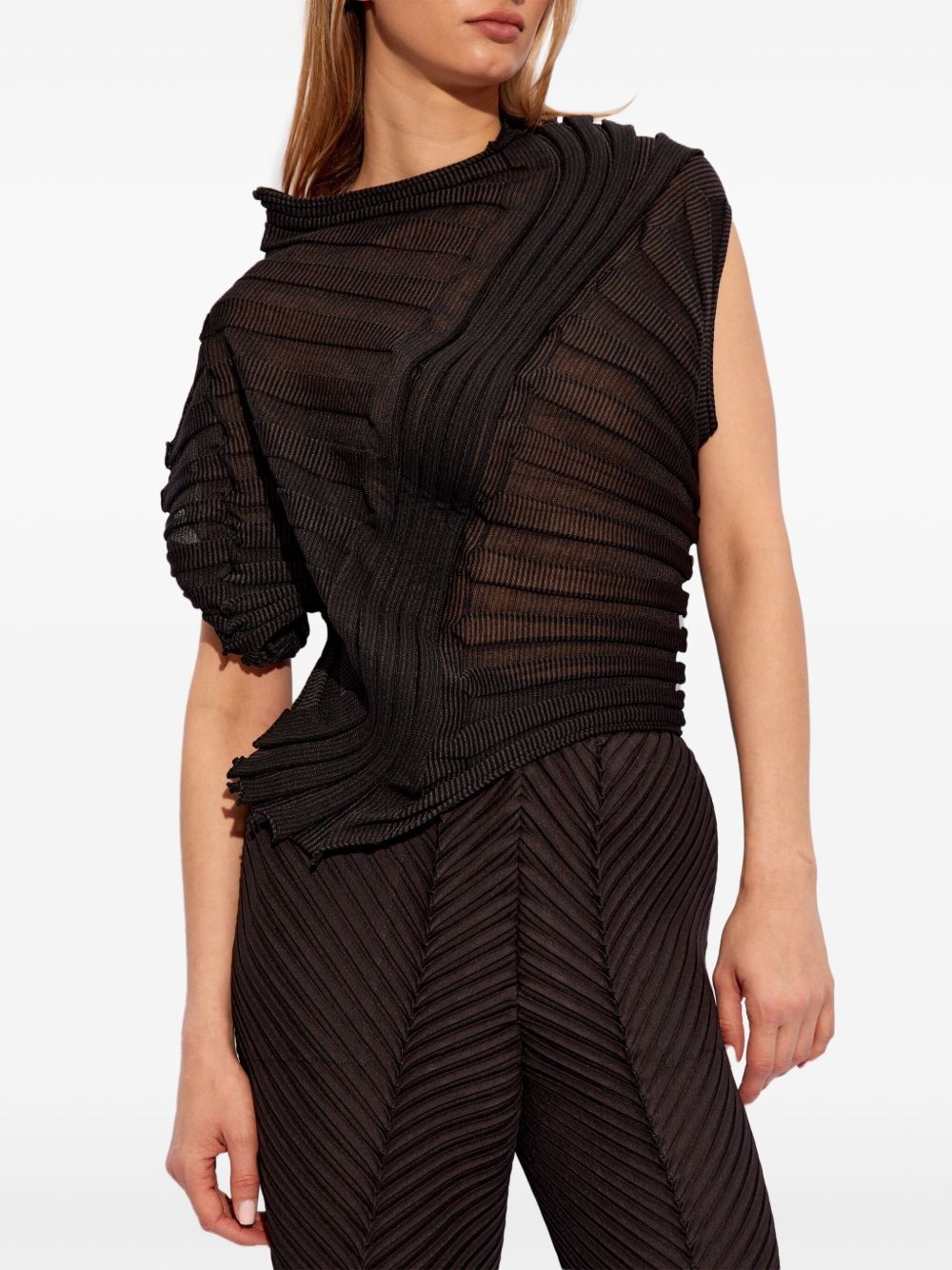 asymmetric plissé crop top - 3