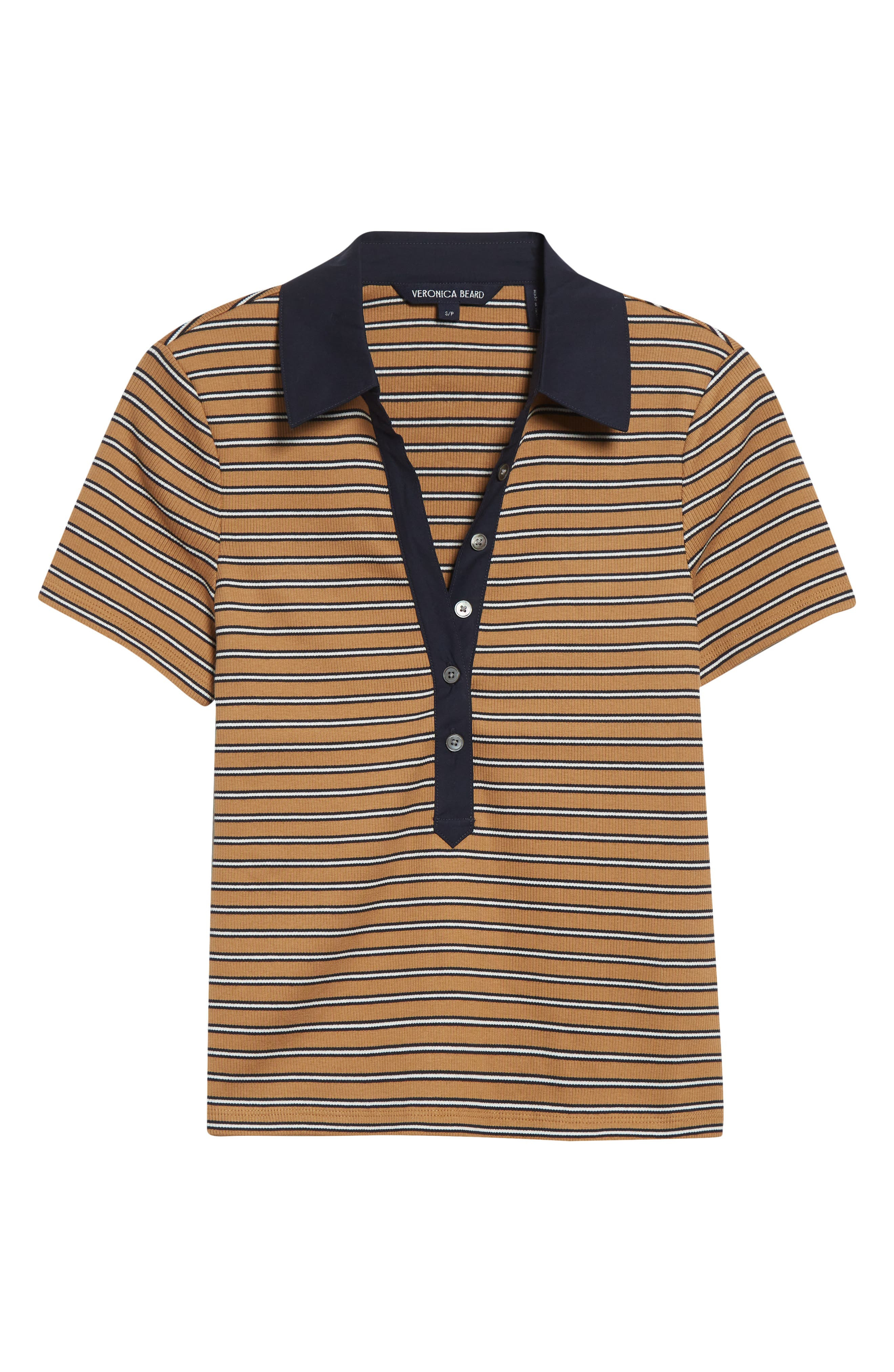 Veronica Beard Kearney Stripe Stretch Cotton Rib Polo in Brown Multi at Nordstrom - 5