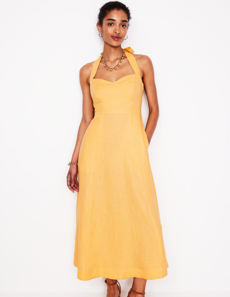 Halter Linen Dress-Buttermilk Yellow 5