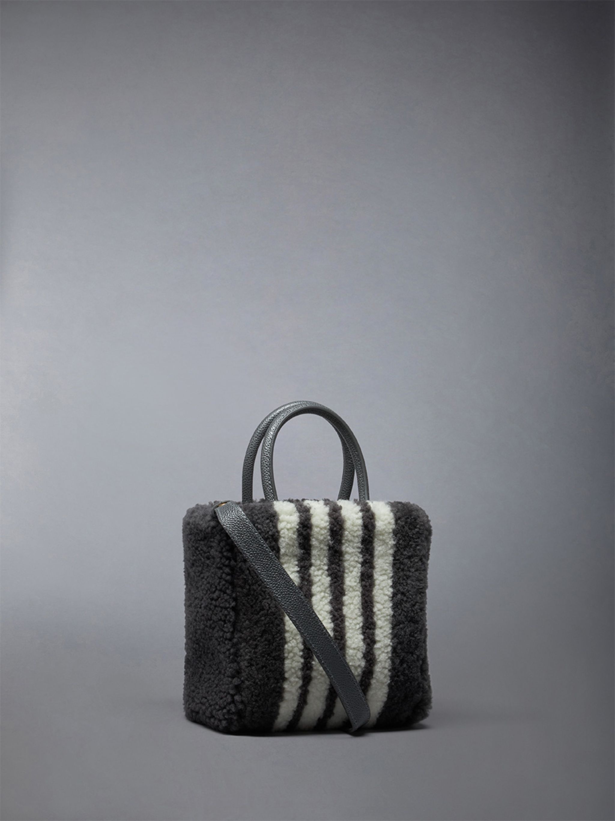 Small Book Tote W/ Intarsia 4bar in Curly Merino Shearling - 2
