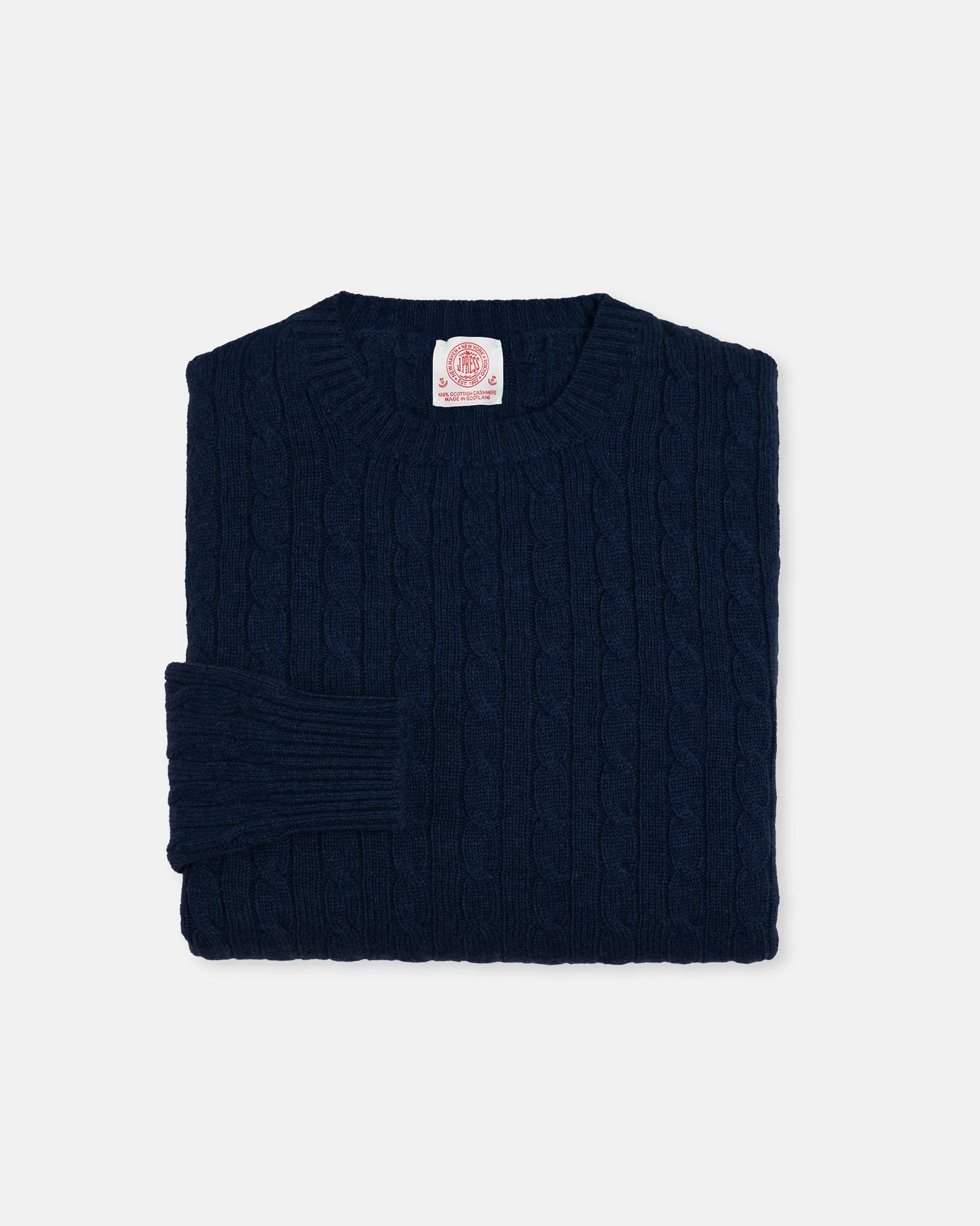 MADE-IN-SCOTLAND NAVY CASHMERE CABLEKNIT SWEATER - 1