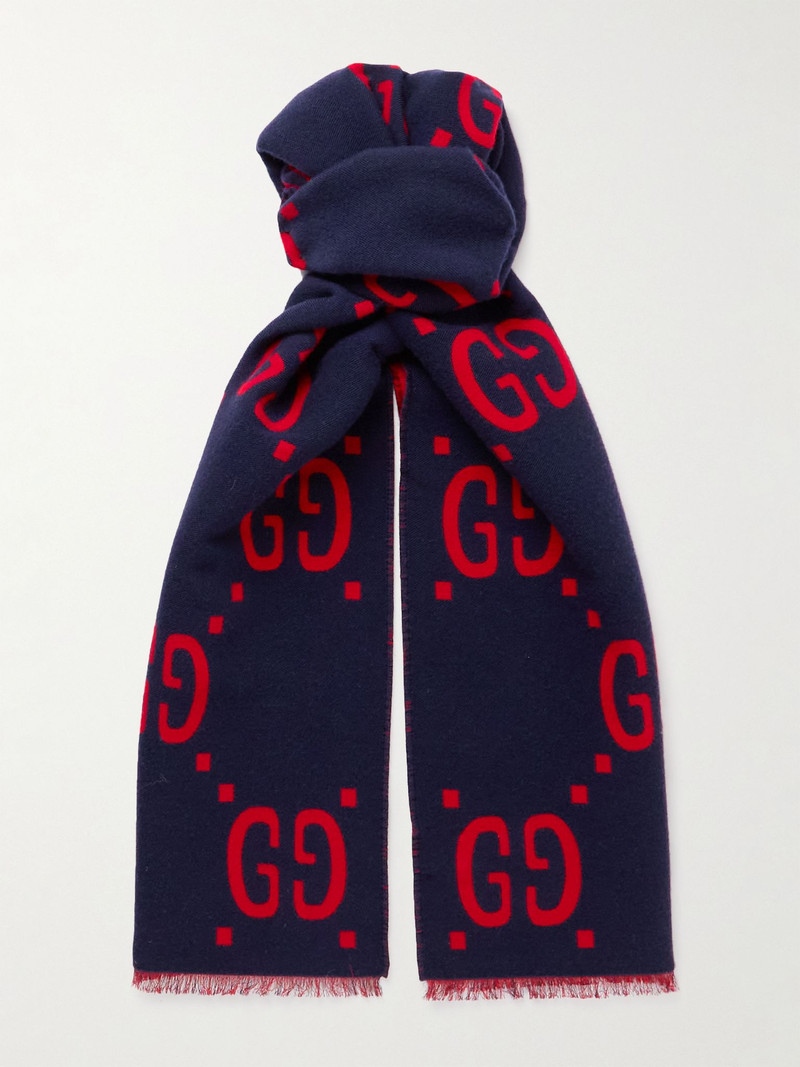 Logo-Jacquard Wool and Silk-Blend Scarf Storm blue 1
