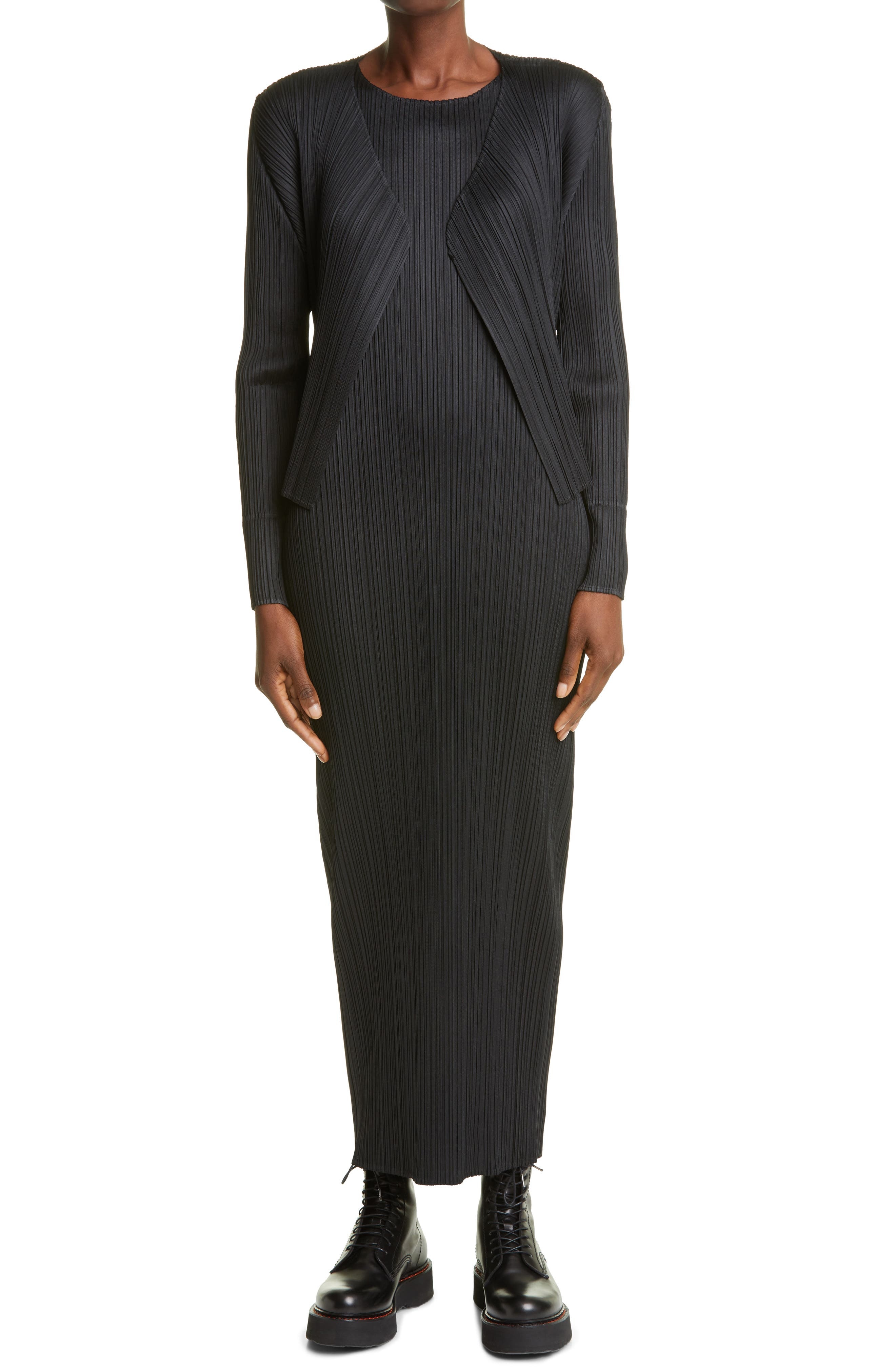 Pleats Please Issey Miyake Pleats Pleats Issey Miyake Pleated Open Front Crop Cardigan in Black at N - 7