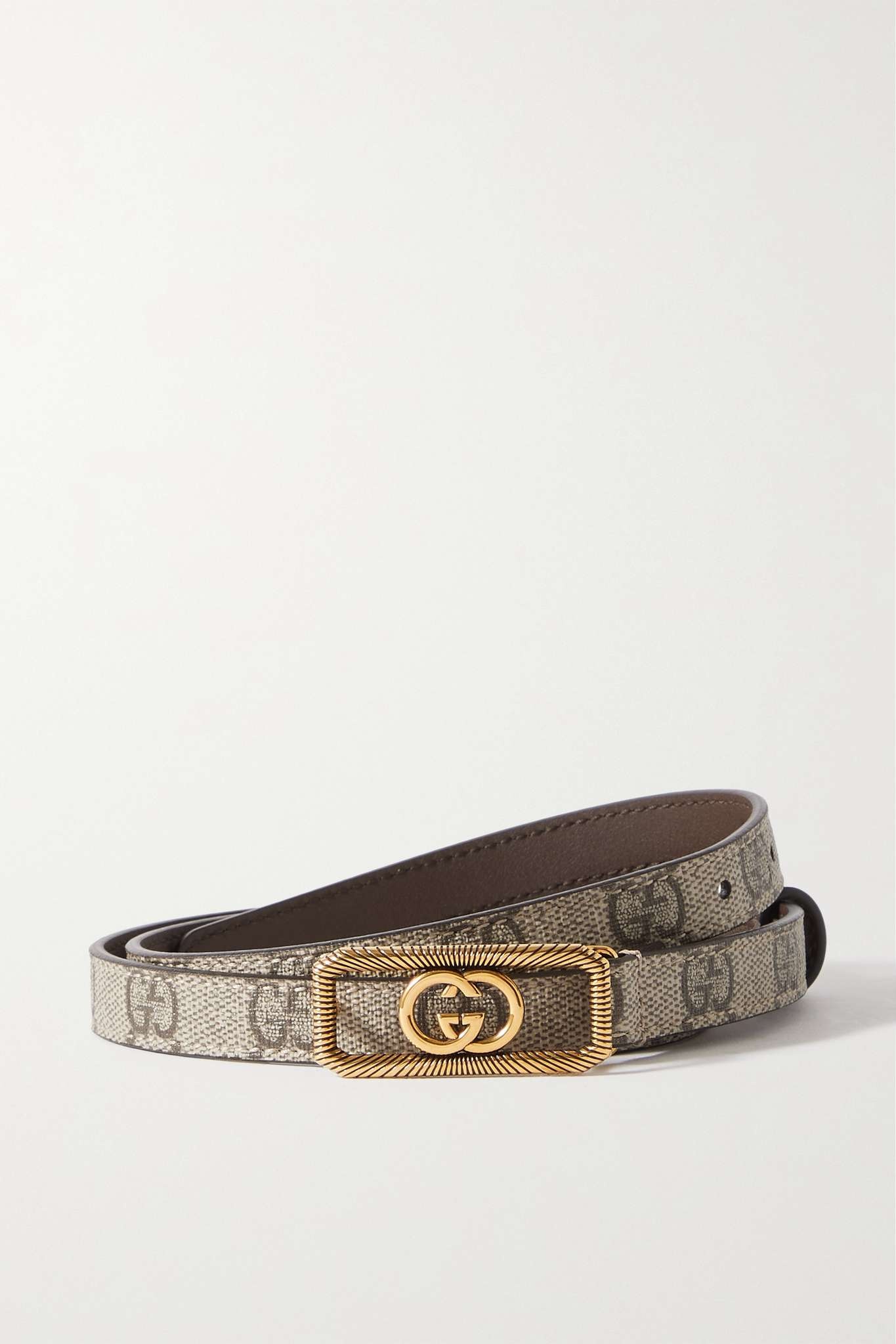 Embellished coated-canvas and leather belt - 1