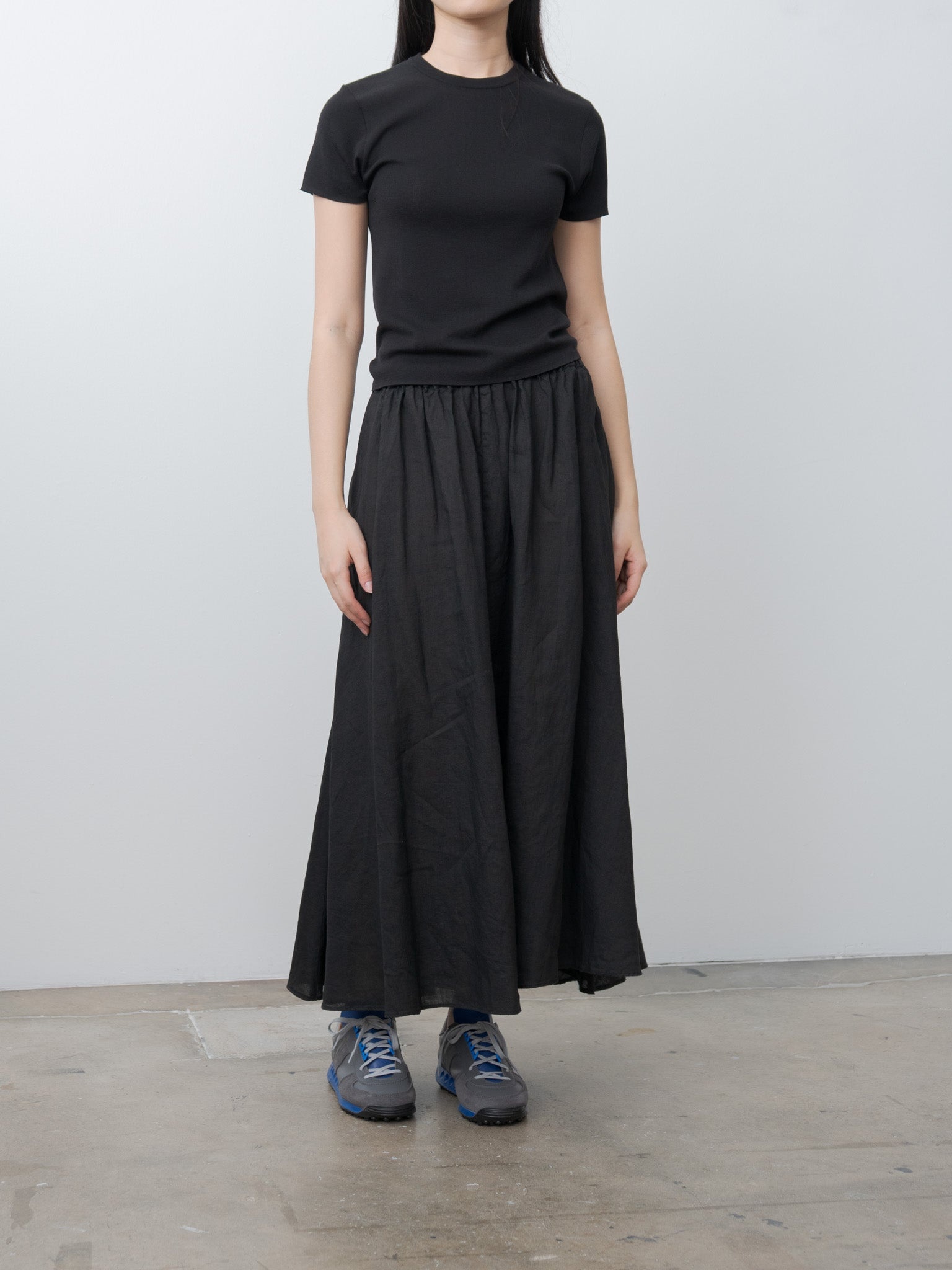 Natural Dyed Linen Lawn Gathered Skirt - Black - 2