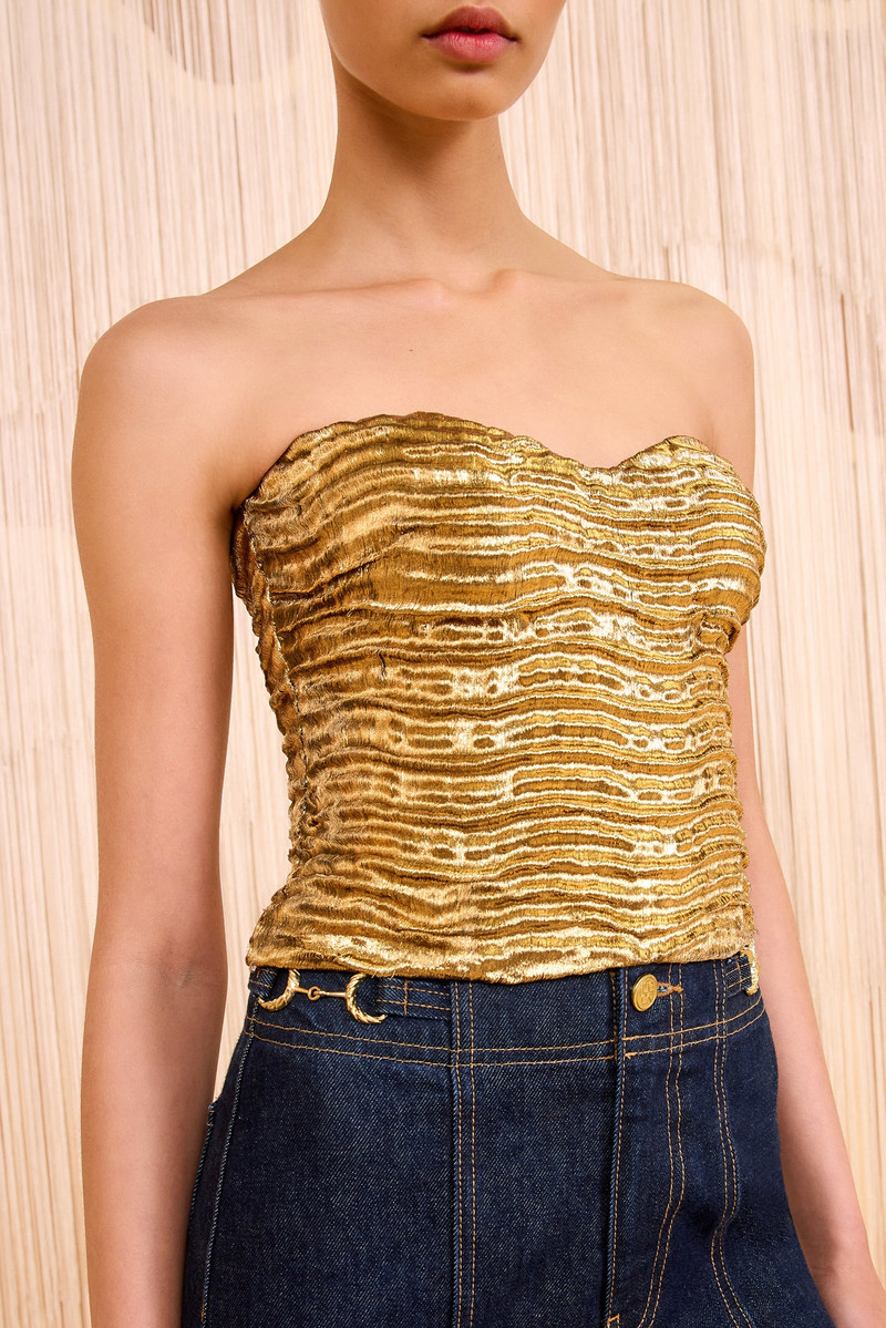 ULLA JOHNSON Heleen Metallic Cropped Bustier Top outlook