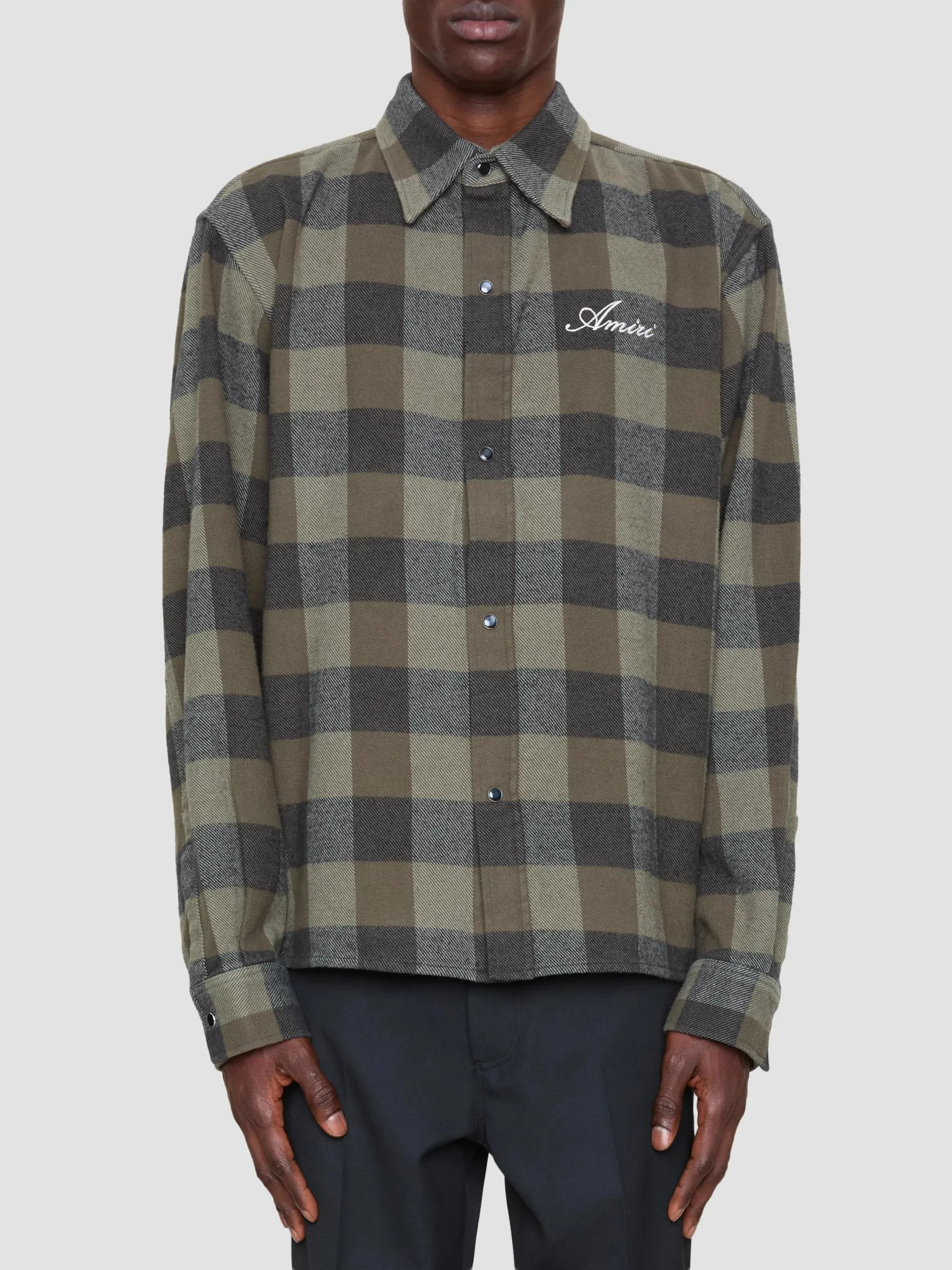 Men's Oversized Heavy Cotton Flannel Shirt - Deep Olive - 1