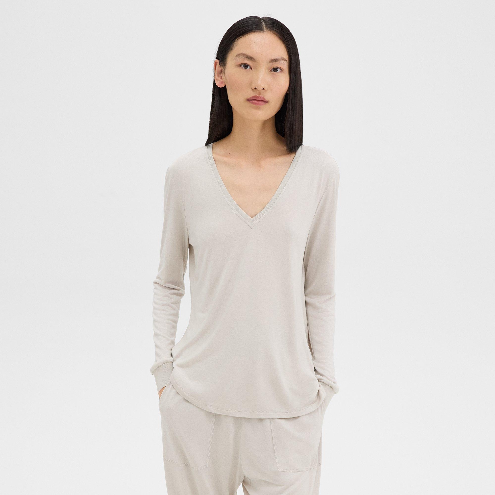 Ribbed V-Neck Top in Silk-Modal - 2