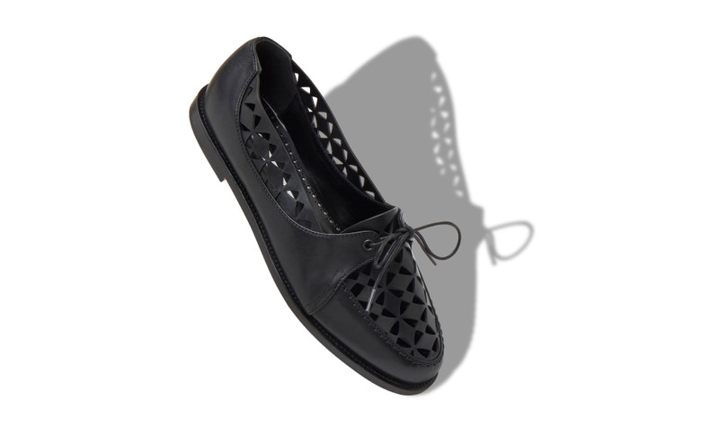 Manolo Blahnik Black Calf Leather Cut Out Loafers outlook