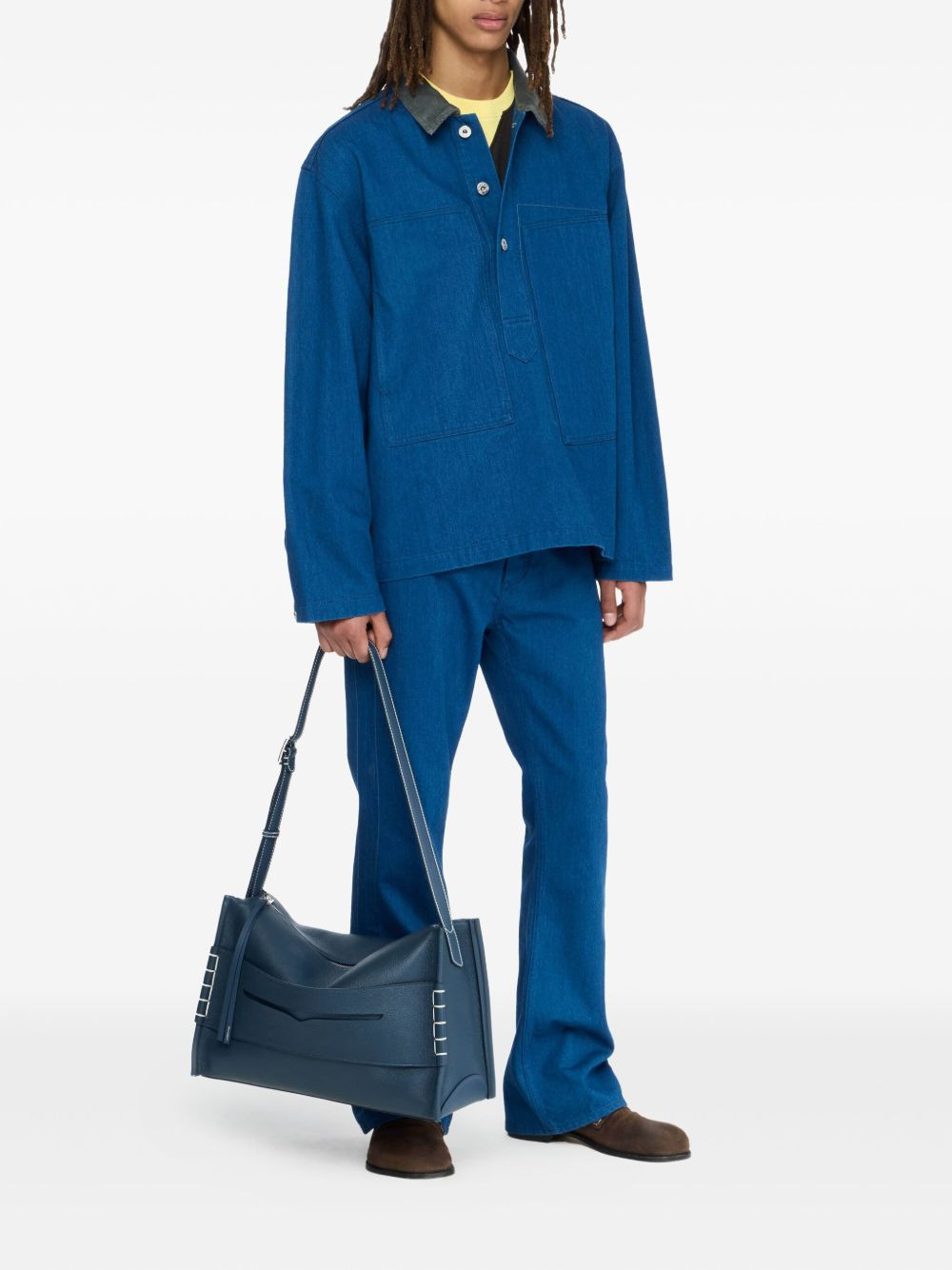 corduroy-collar denim polo shirt - 2