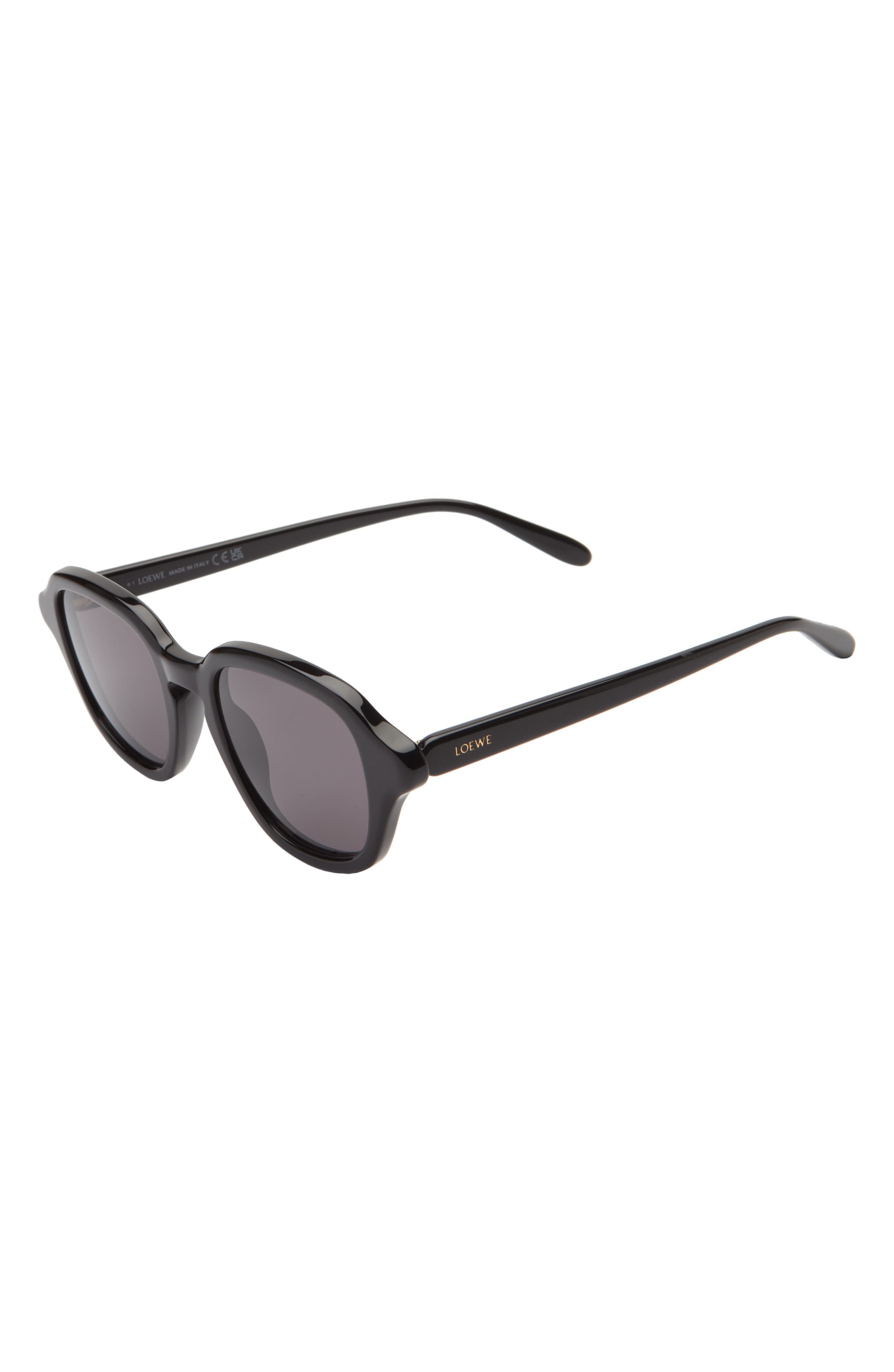 Loewe Slim Round Sunglasses in Shiny Black /Smoke at Nordstrom - 2