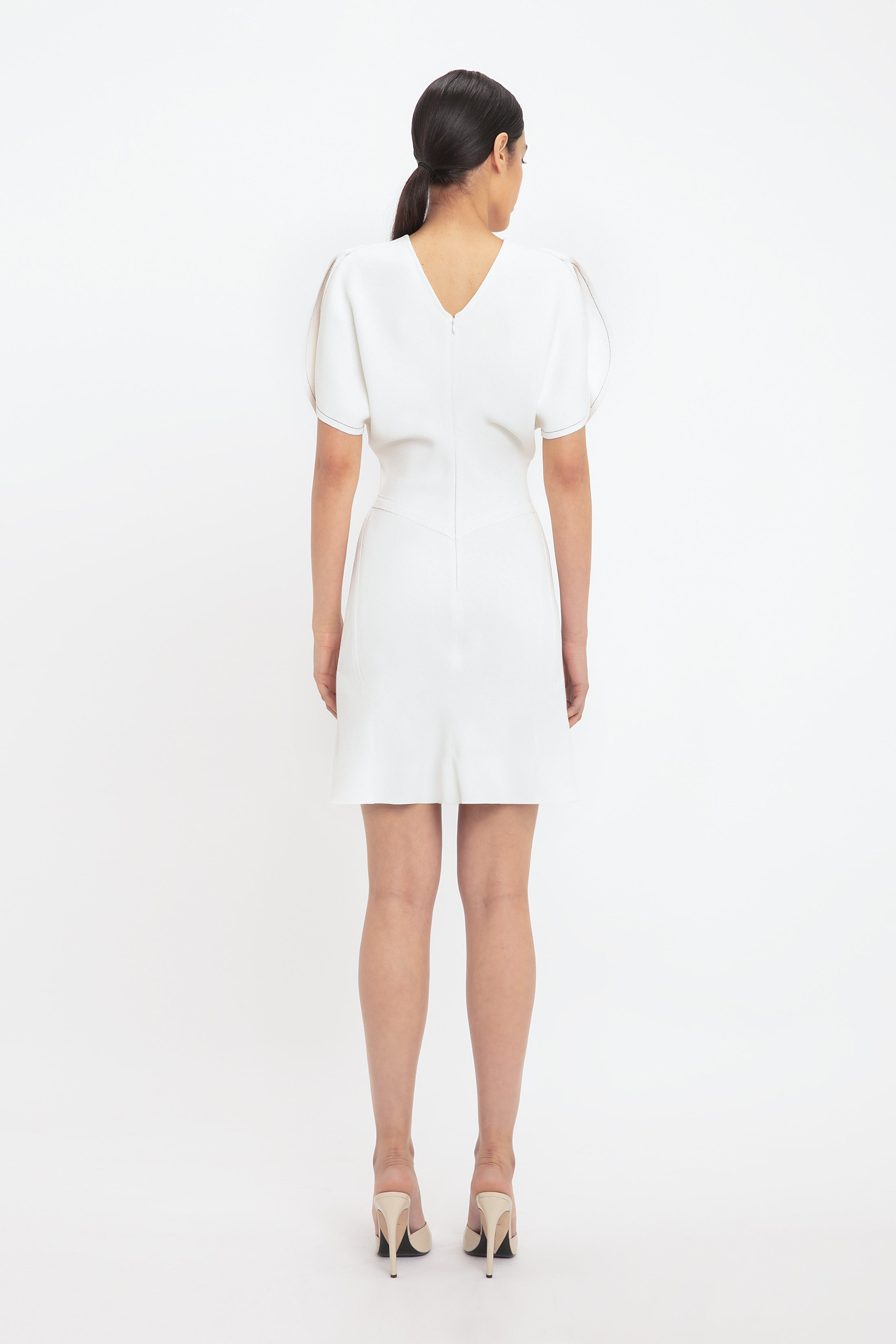 Exclusive Gathered Waist Mini Dress In Ivory - 4