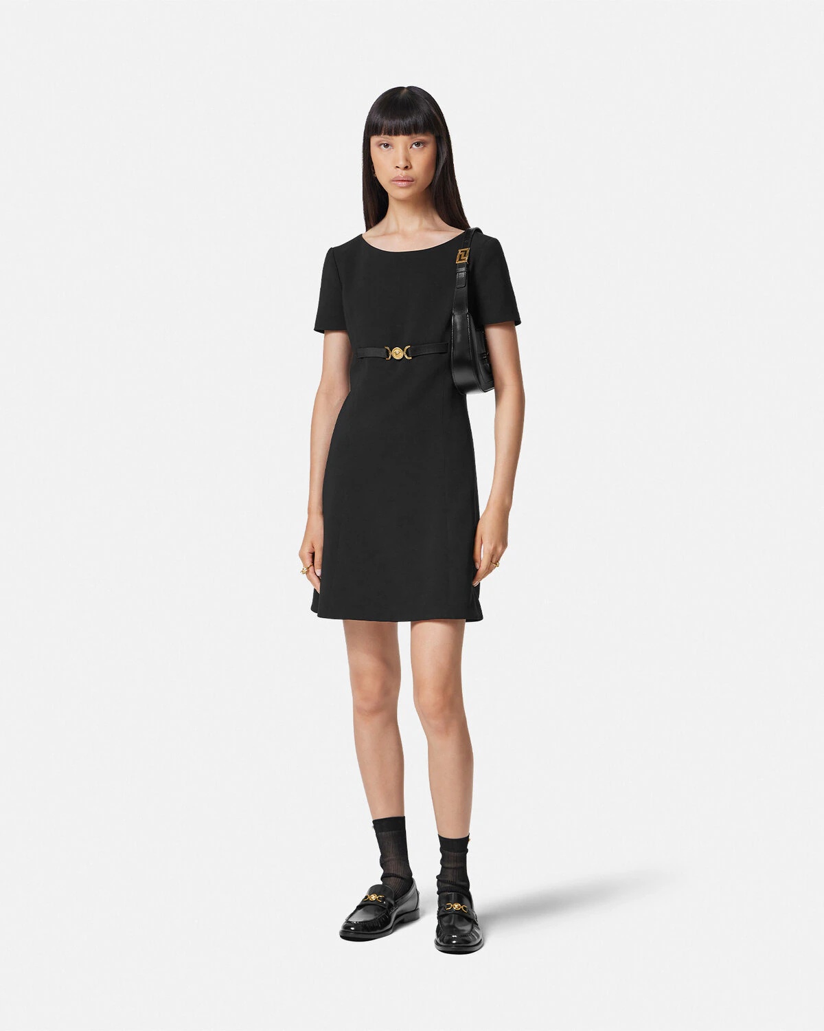 Black Medusa '95 logo-strap draped jersey gown, Versace