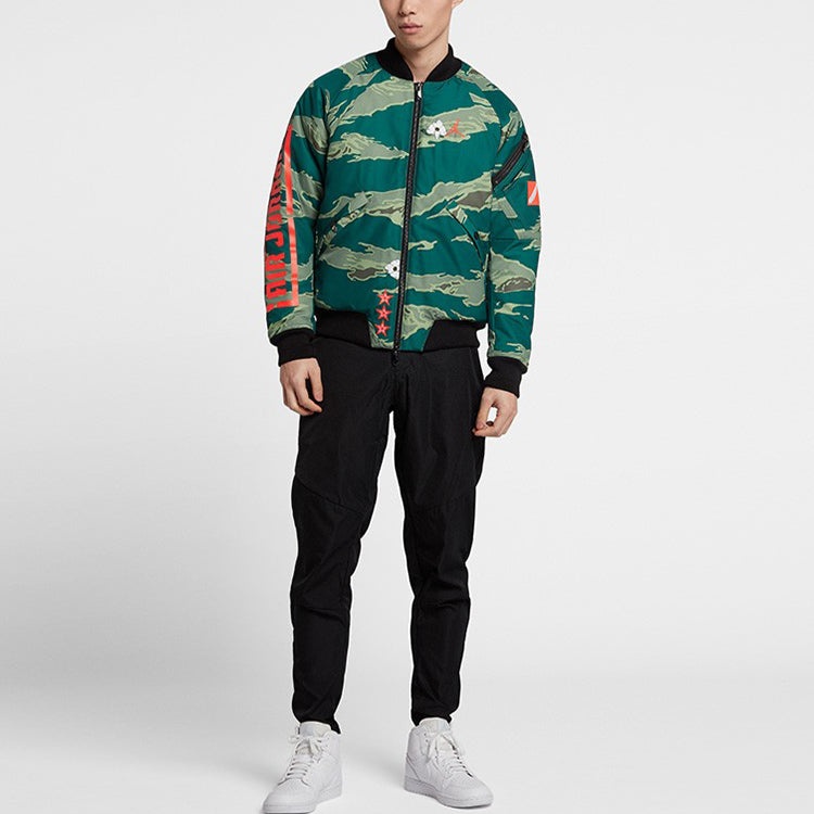Air Jordan City Of Flight Printing Athleisure Casual Sports Stay Warm Jacket Camouflage Green AT9006 - 3