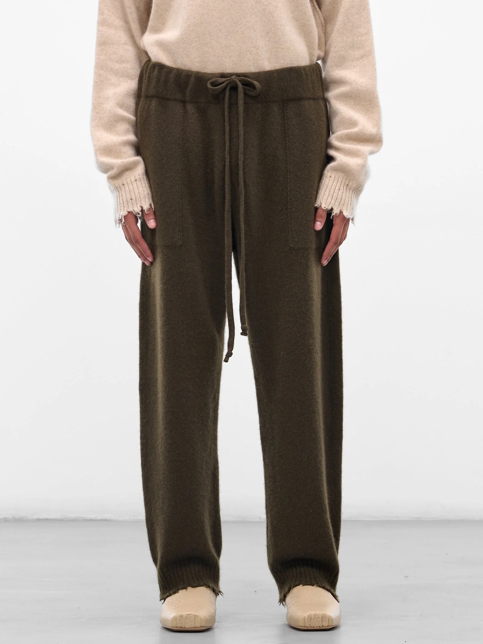 Army Green Cashmere Knit Trousers - 1