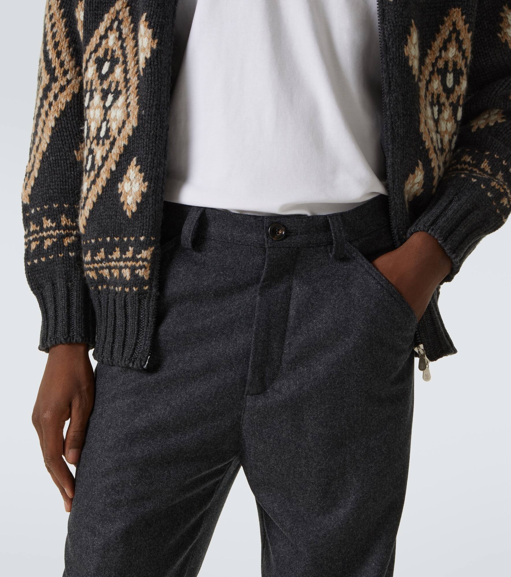 Pleated virgin wool straight pants - 5