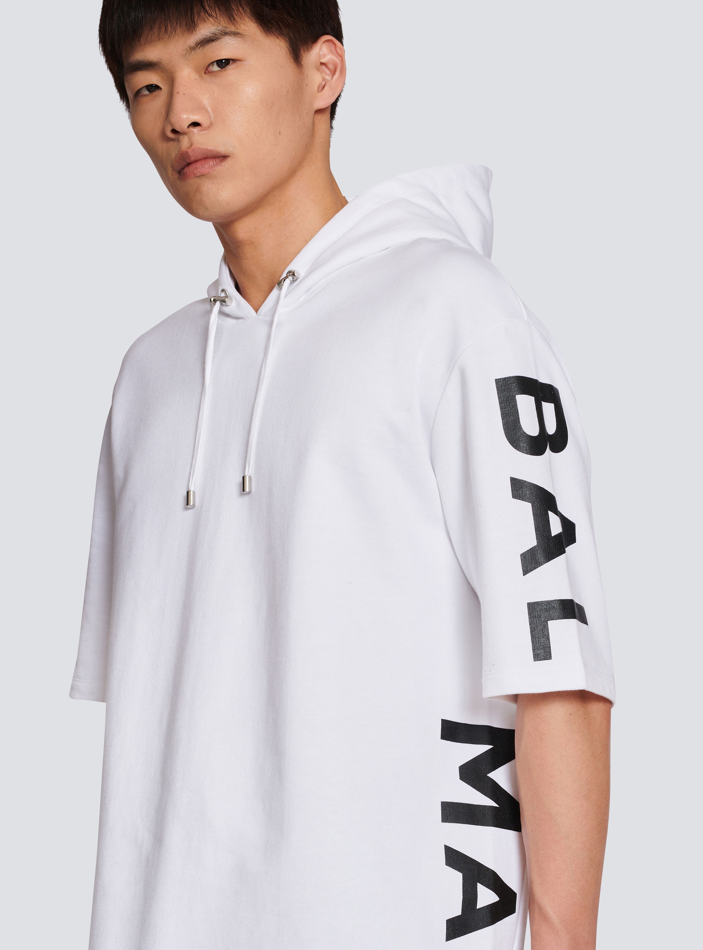 Oversized eco-designed cotton hooded sweatshirt with Balmain logo print - 7
