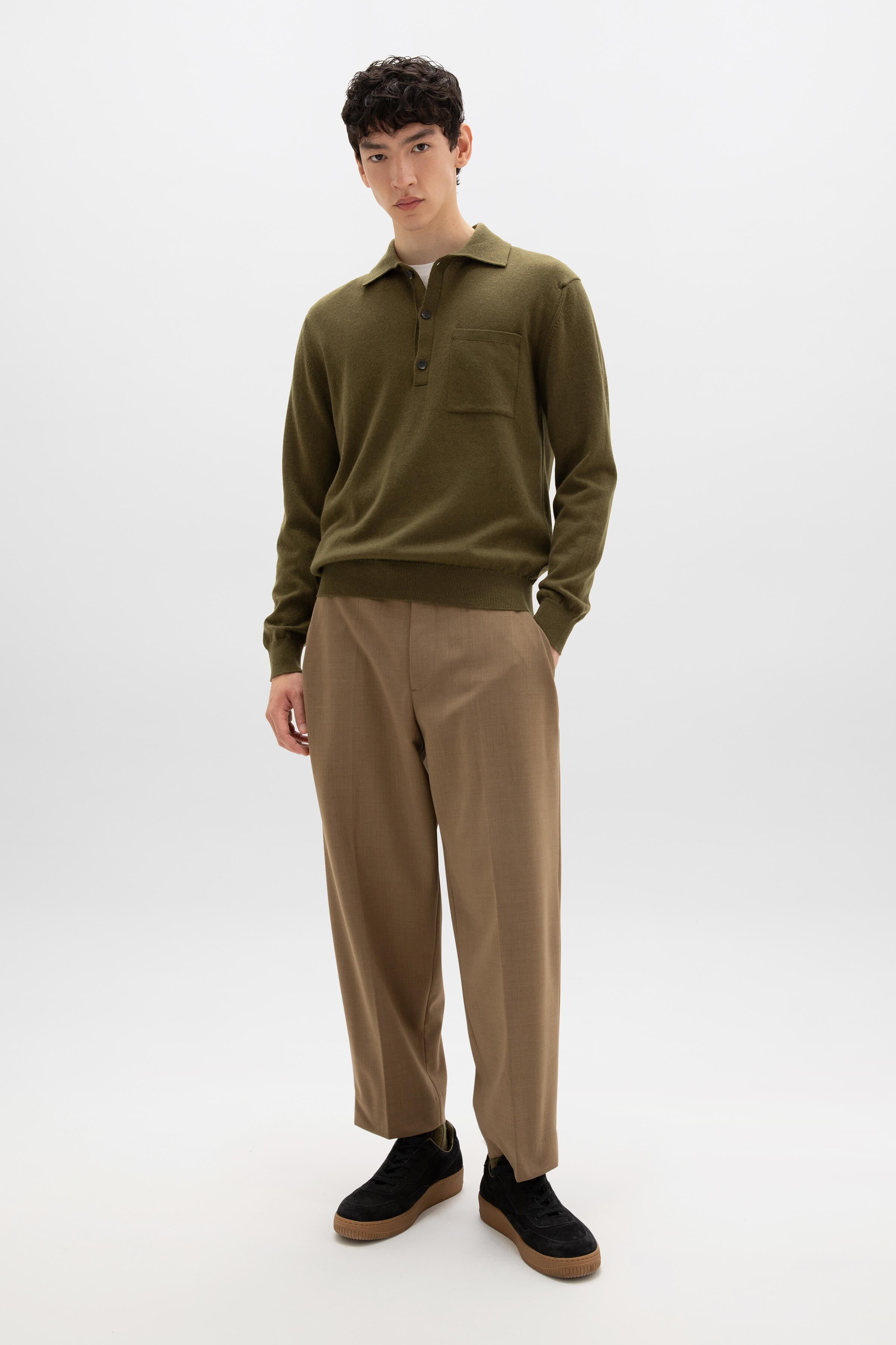 Cashmere Long Sleeve Green Poloshirt - 1