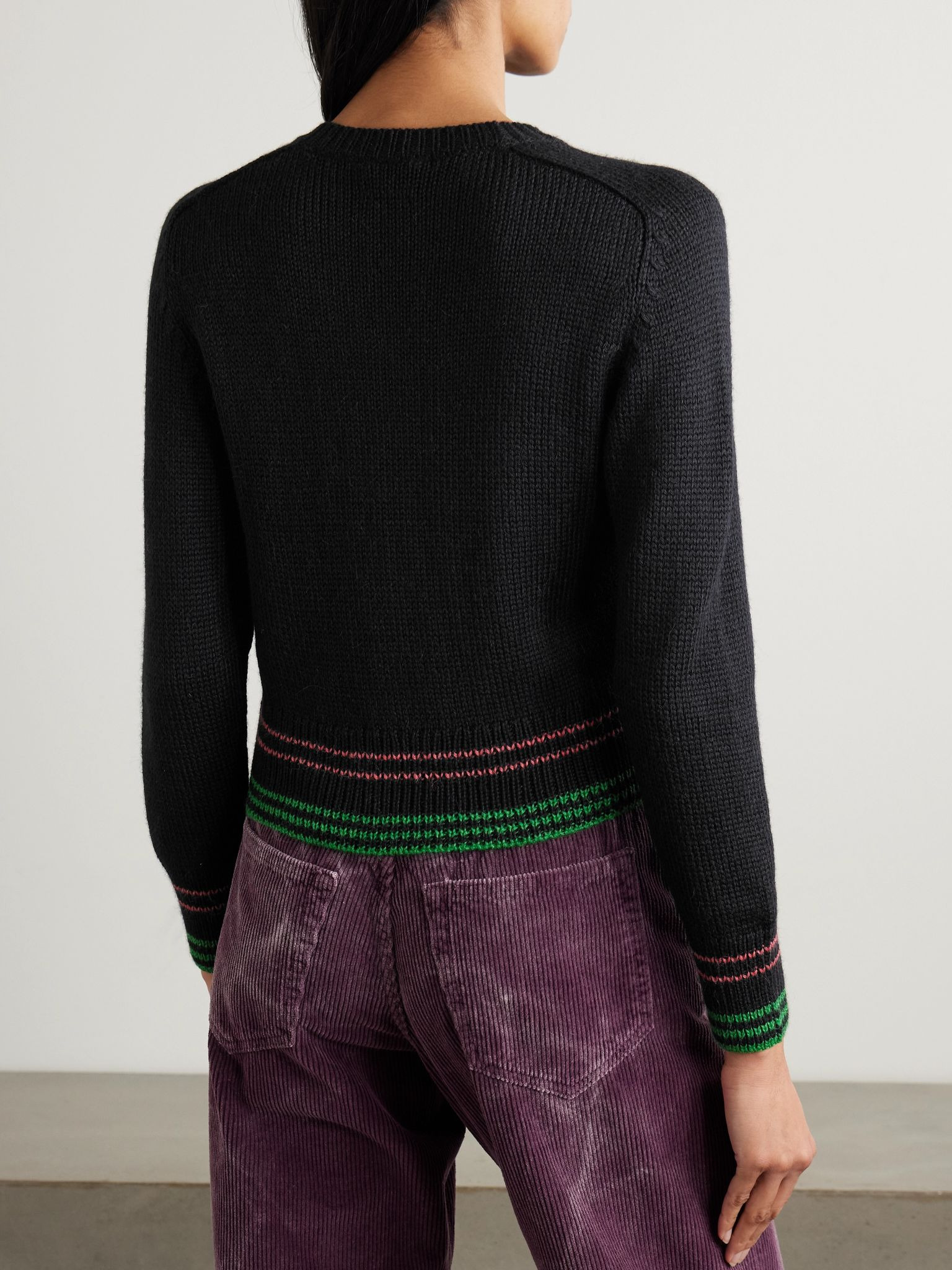 Ski Run cropped embroidered striped alpaca sweater Black - 4