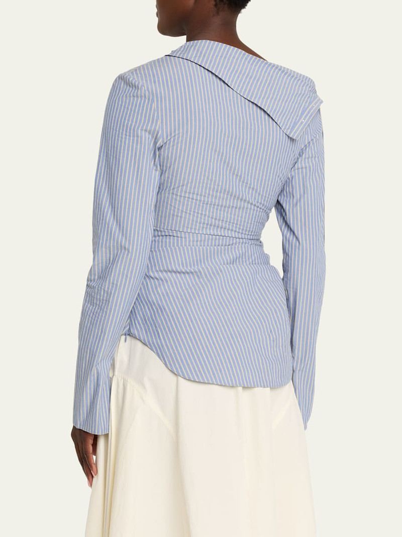 Asymmetric Pinstripe Button-Sleeve Blouse 3