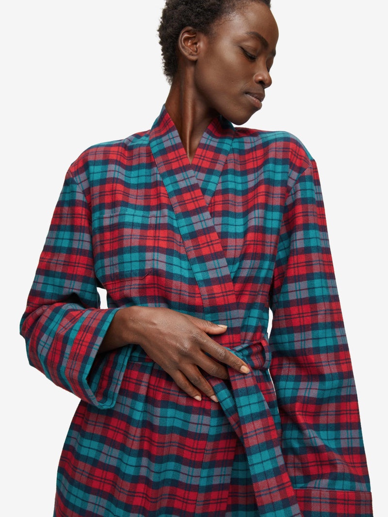 Women's Long Dressing Gown Kelburn 26 Brushed Cotton Multi - 2