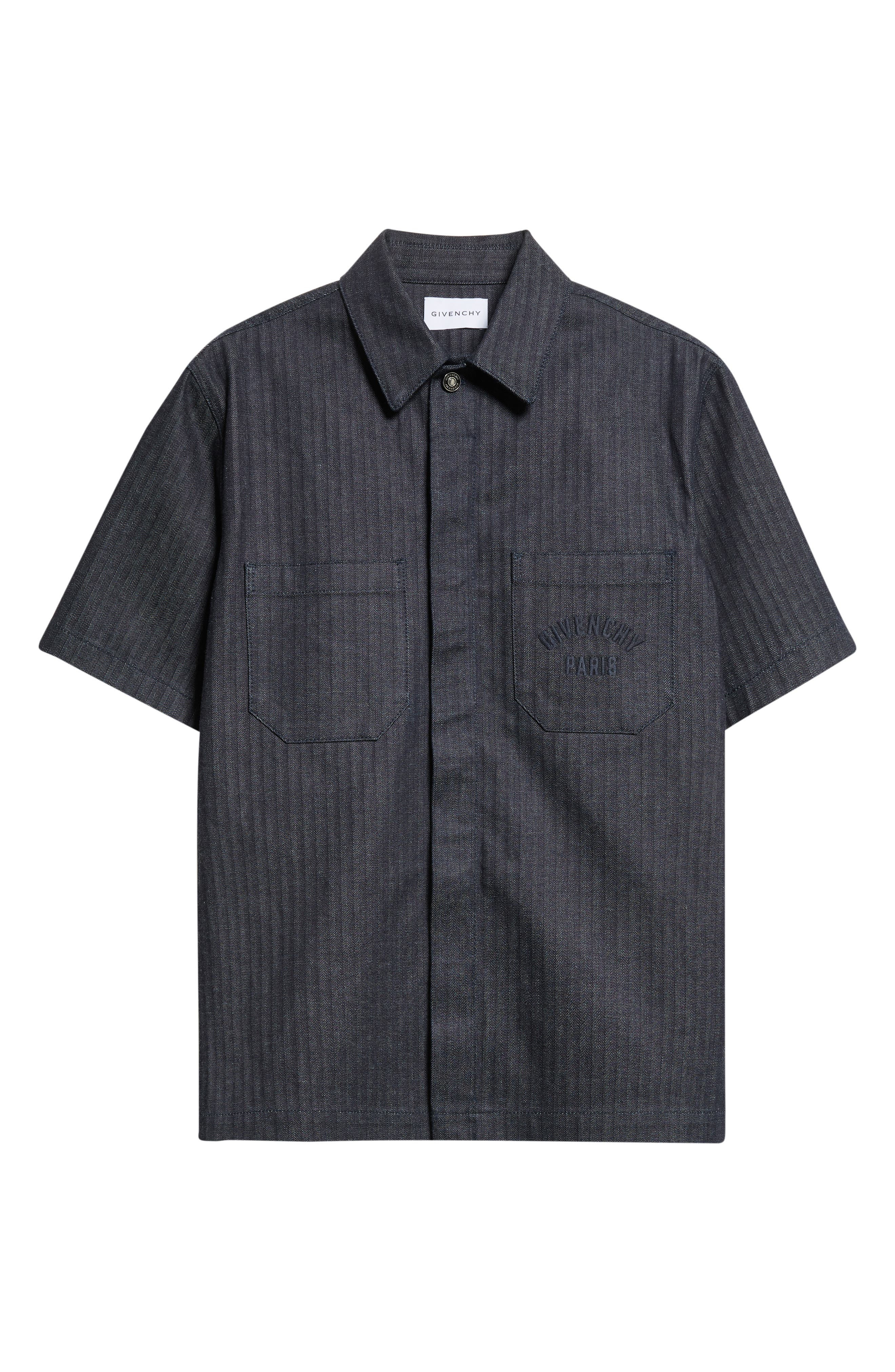 Givenchy Short Sleeve Denim Button-Up Shirt in Dark Blue at Nordstrom - 6