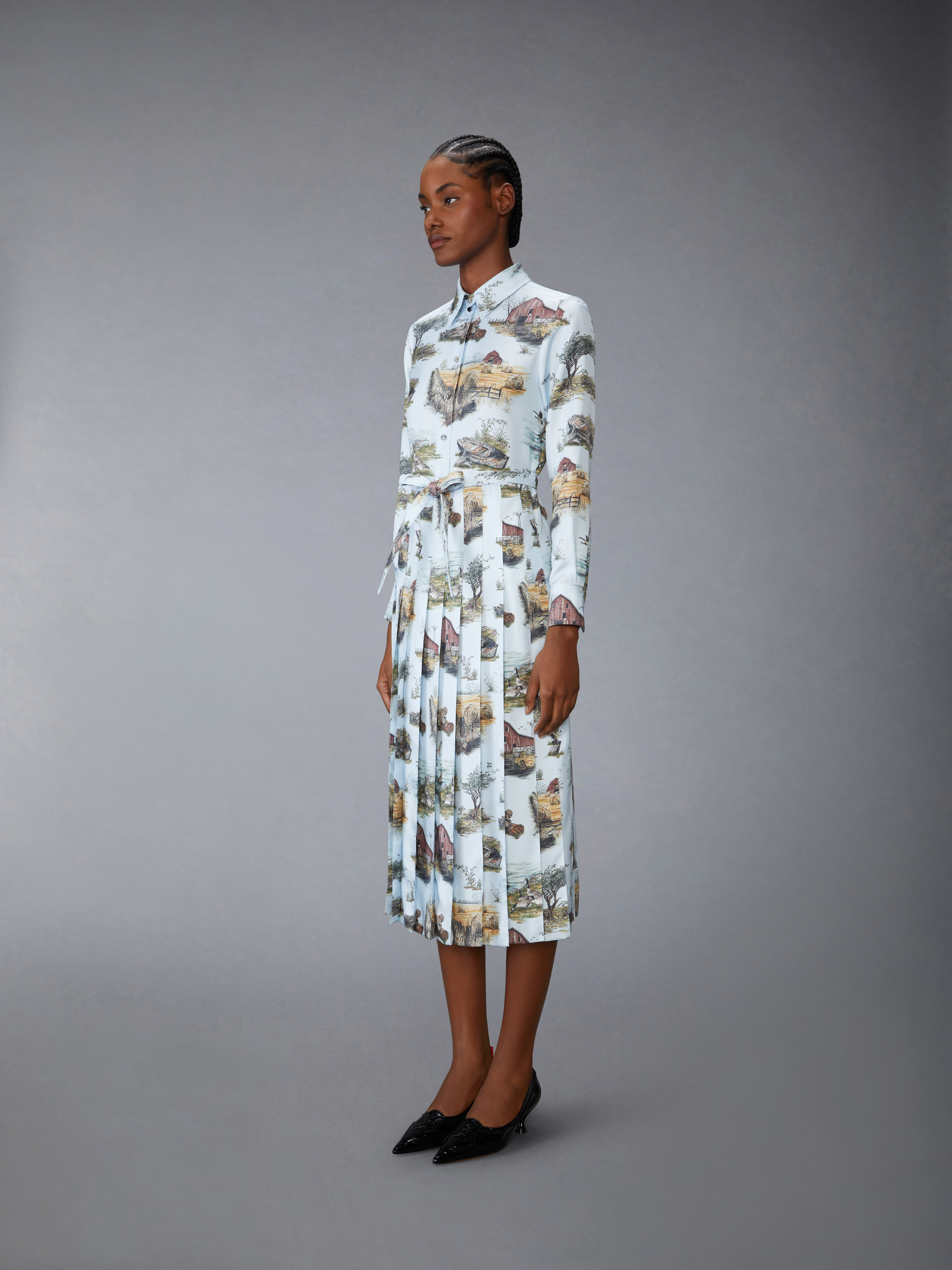 SCENIC TOILE SILK TWILL PLEATED SHIRTDRESS - 3