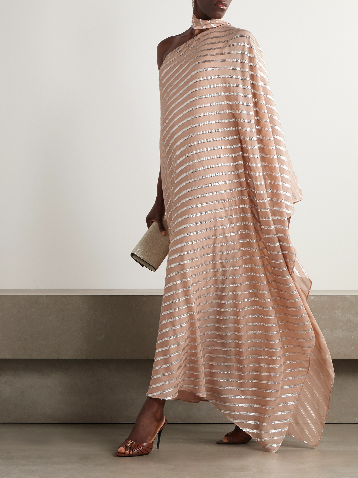 Petra One-sleeve Fil Coupé-trimmed Silk-blend Gown - 2