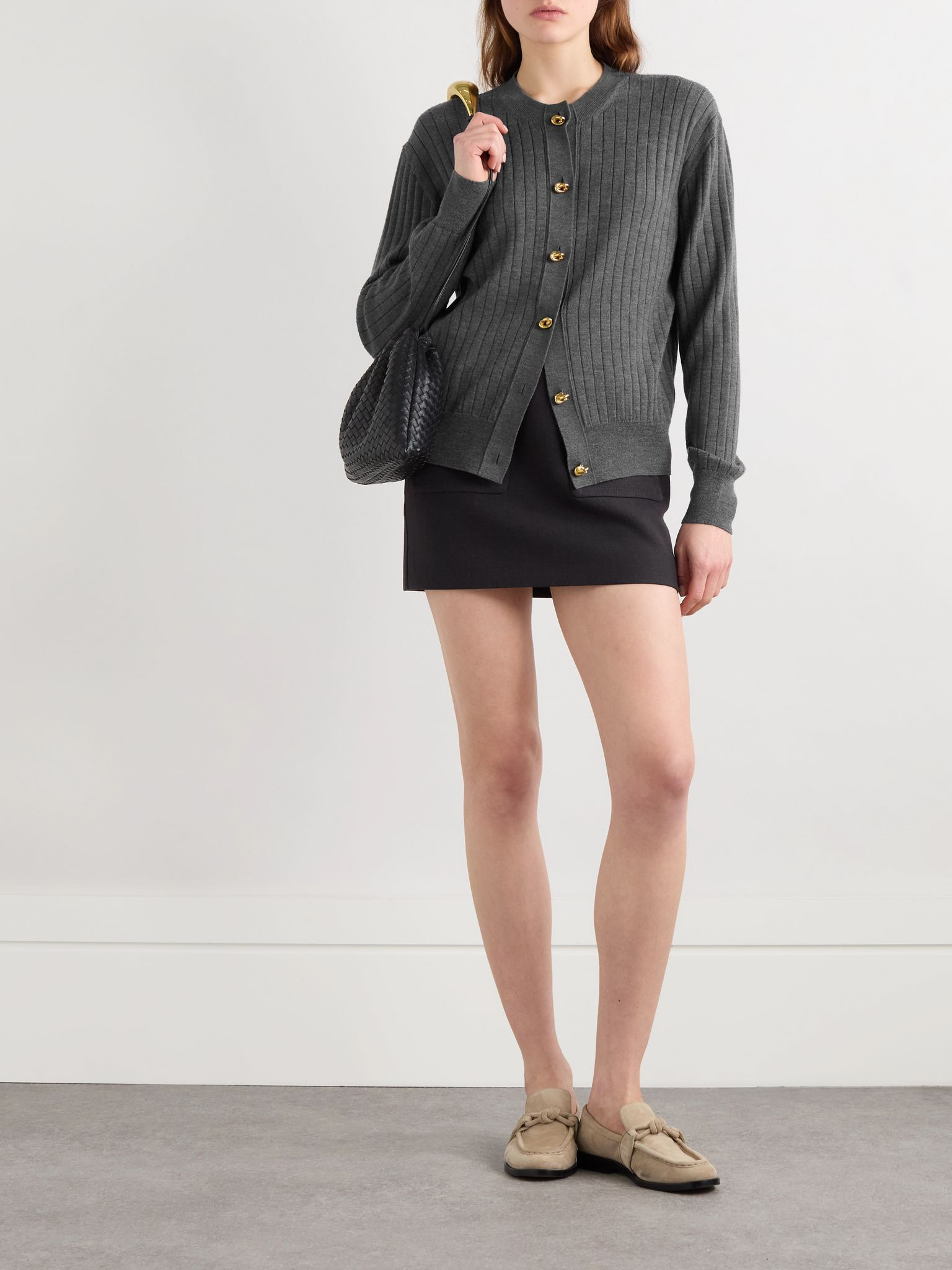 Ribbed wool cardigan Gray - 2