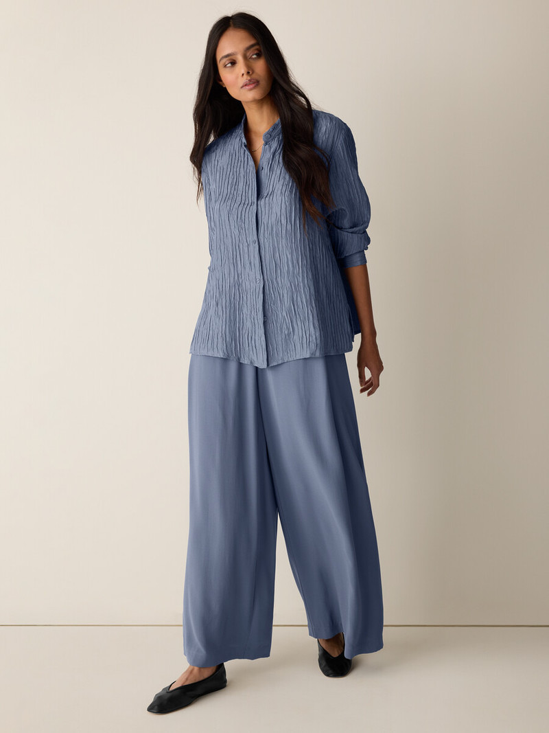 Textured Silk Jacquard Band Collar Shirt 3