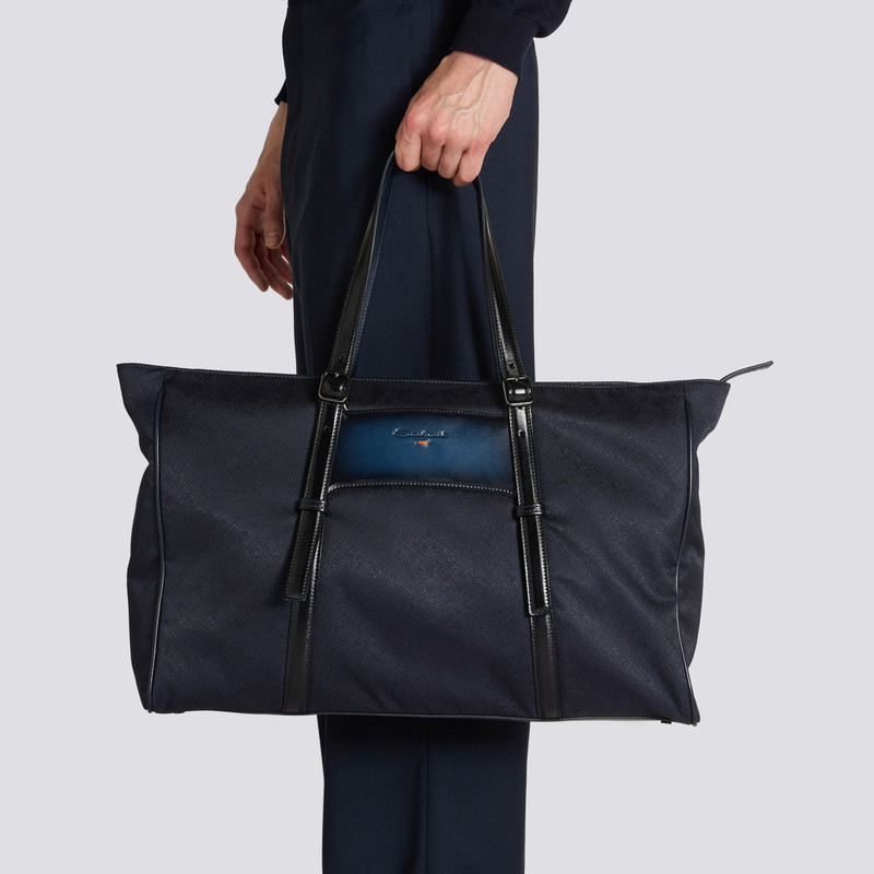 Santoni Blue leather and nylon shopping bag outlook
