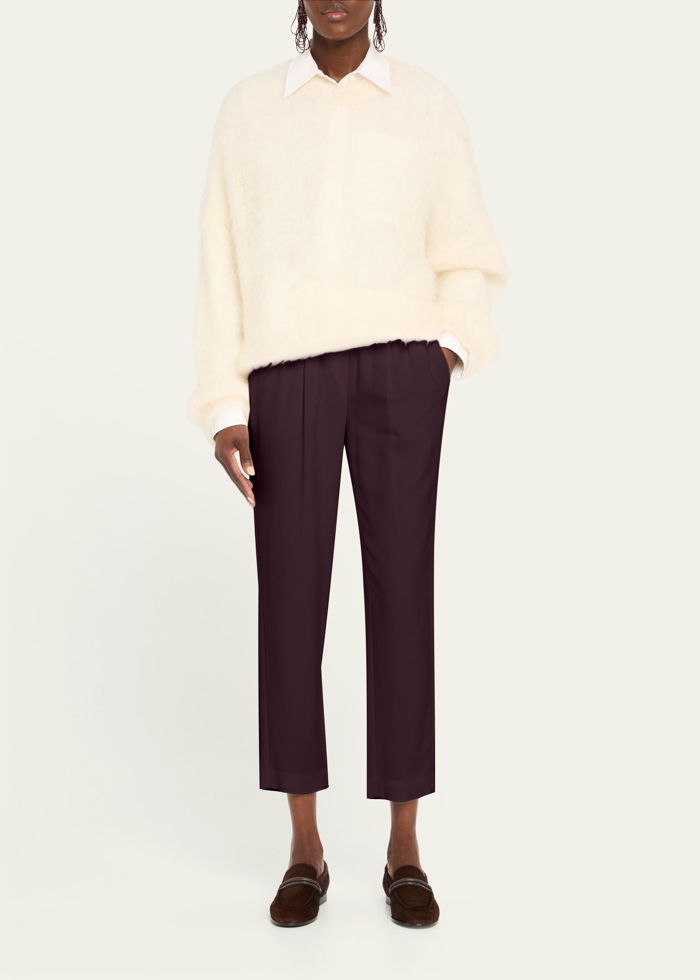 Silk Crepe Cady Tailored Straight-Leg Pull-On Pants - 2