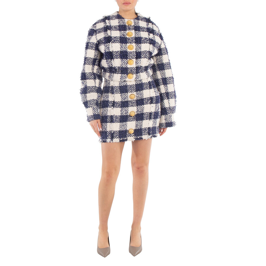Balmain Tweed Crop Bomber Jacket - 4