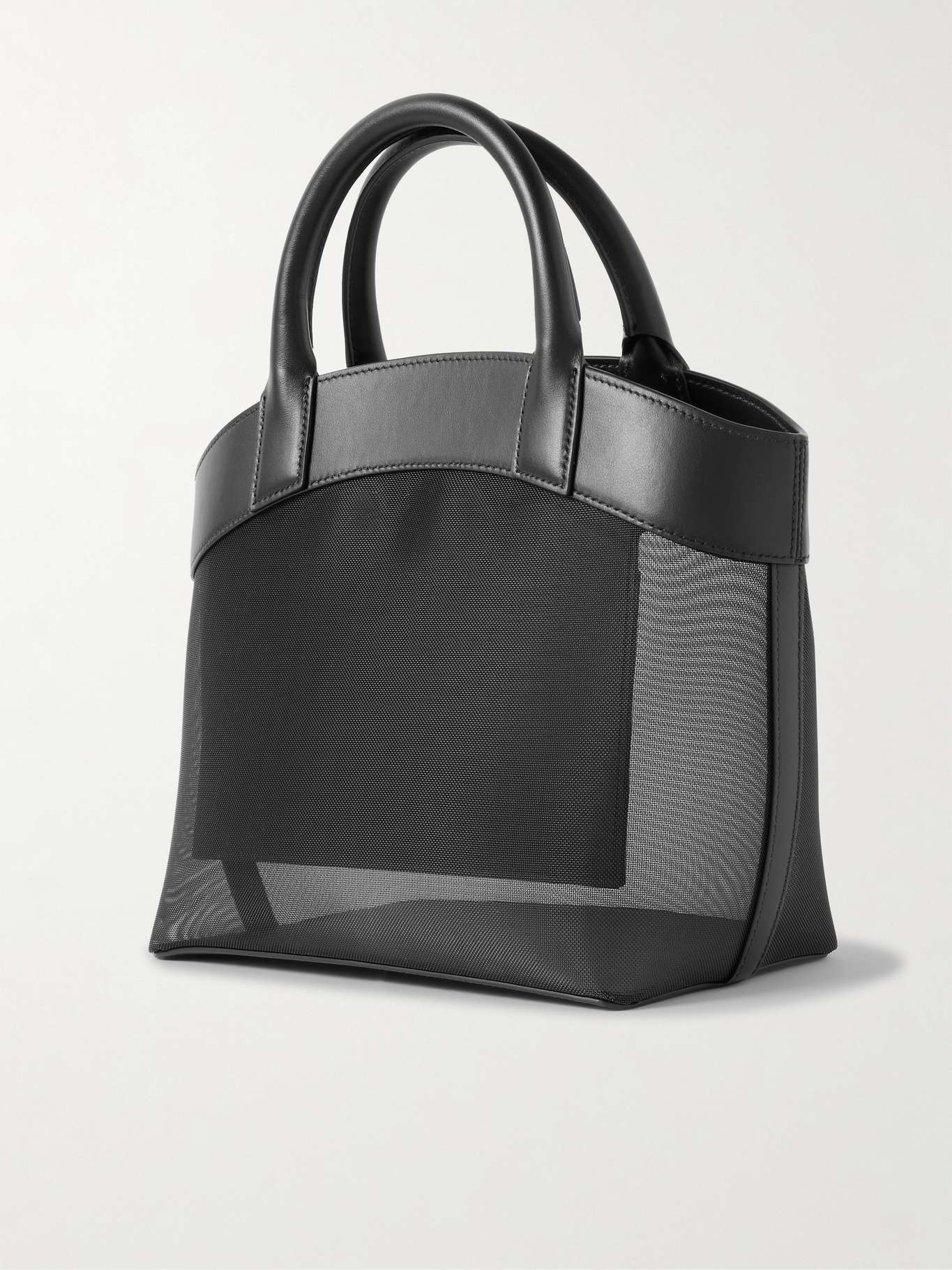 Tondo leather-trimmed mesh tote Black - 3