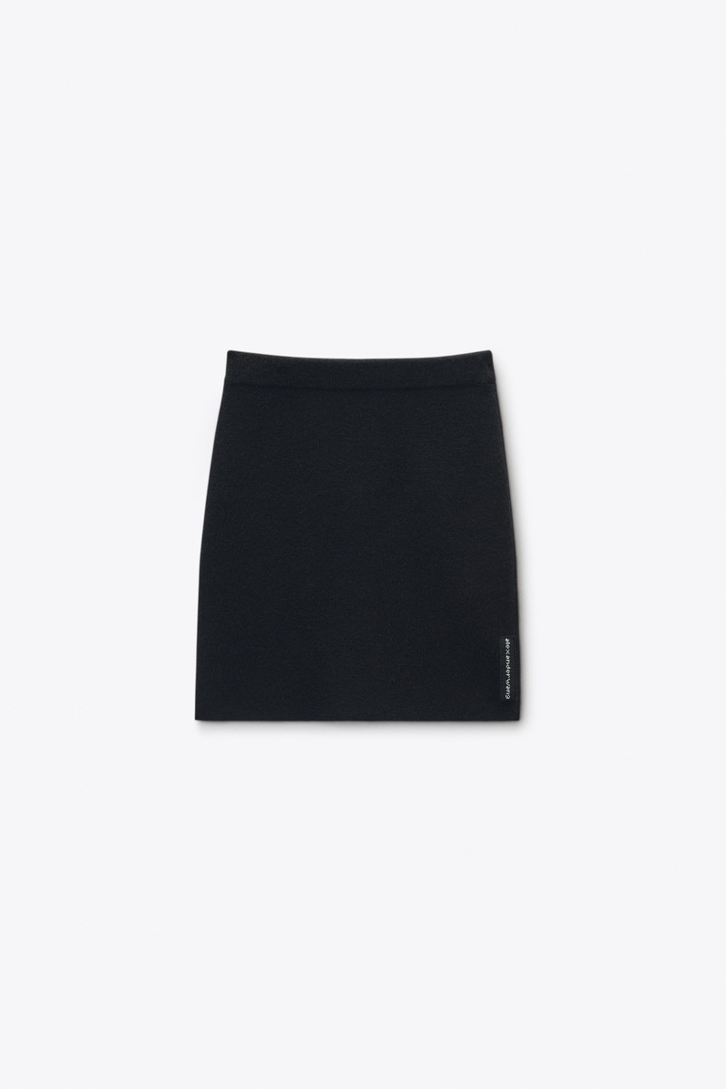 Black Wool-Blend Mini Skirt with Logo Patch 1